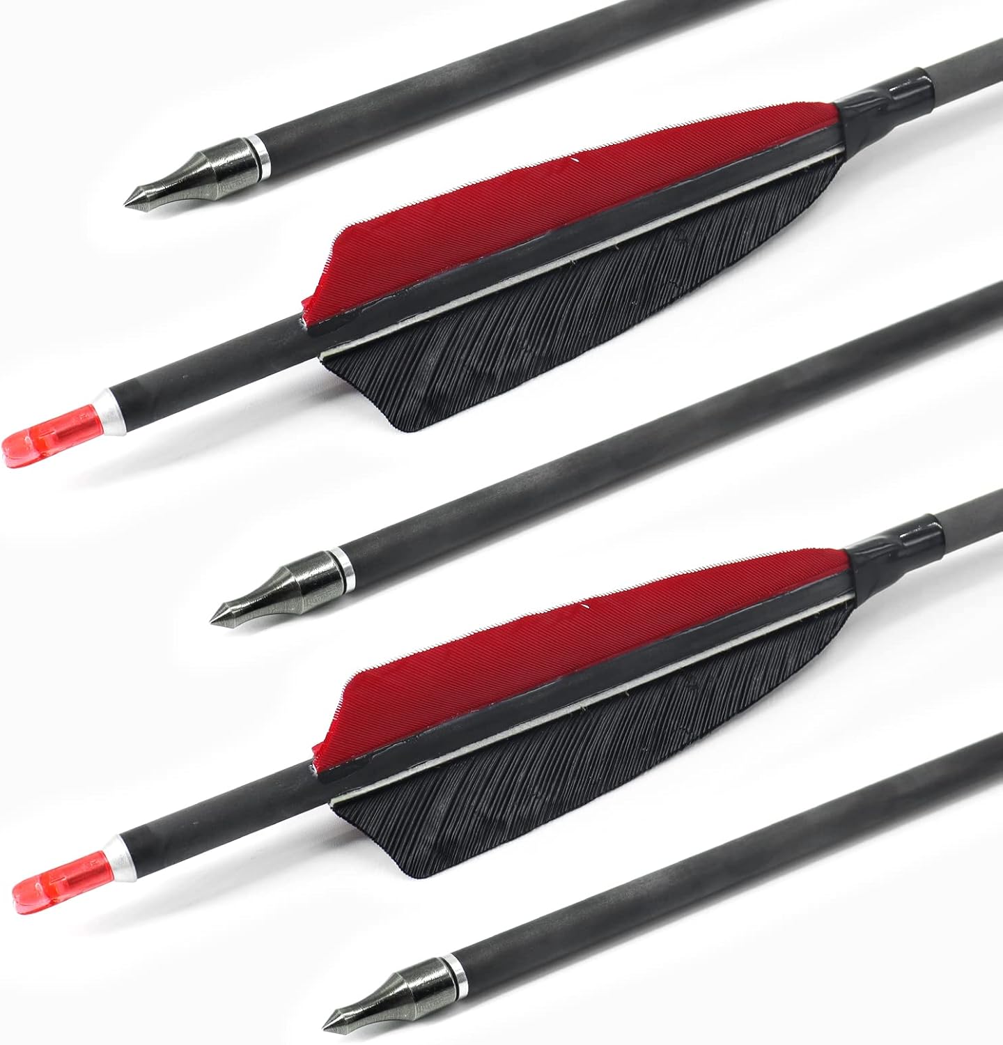 OBTOUTDOOR 12 Pack Archery Arrows Spine 600 Pure Carbon Feather Arrows with 4" Turkey Feathers and Removable Tips for Compound Recurve Longbow Adult Shooting