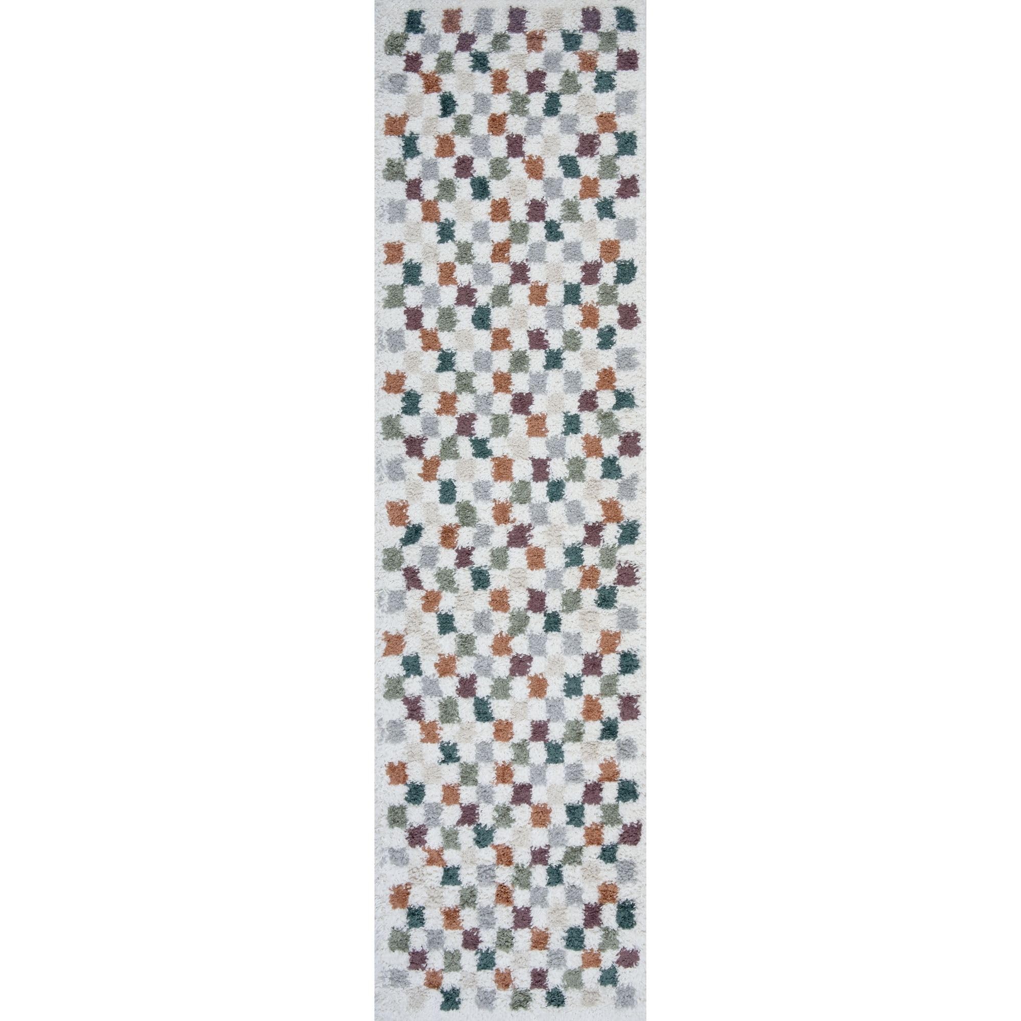 The Rugs Unisex Multicolor Moodi Chequered Shaggy Soft High Pile Living Room Rug & Runner | : 80 Cm X 300 Cm