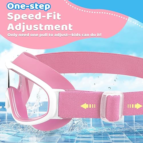 Miniatura 9 de Vvinca Gafas de natación para niños con correa de tela cómoda, visión amplia, antivaho, UV, sin fugas, para 3-14 años