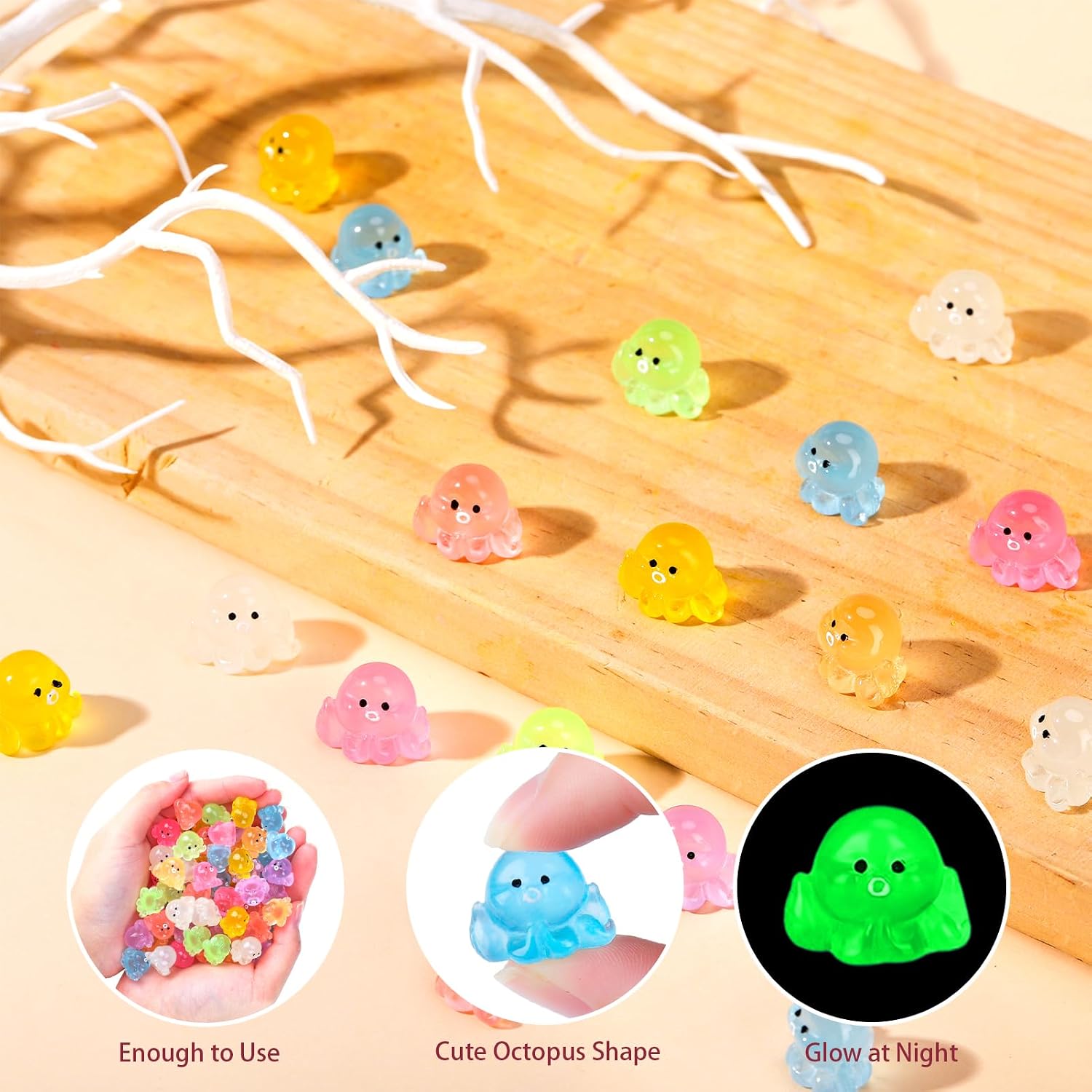 120 Pcs Luminous Mini Resin Octopus Figurines image 4