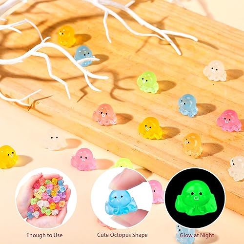 Miniatura 4 de 120 piezas de mini figuras luminosas de pulpo de resina, pulpo pequeño que brilla en la oscuridad, lindo pulpo en miniatura, adornos para acuario,