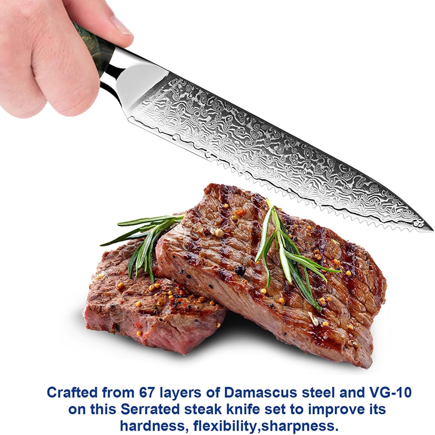 Steak Knives Set of 6 Damascus Steel Steak Knife Set 4.5 inch Razor-Sharp Sawtooth - Crafted from 67 layers of Damascus steel and VG-10 Dishwasher Safe - Cooking Tools/Home/KitchenKnife