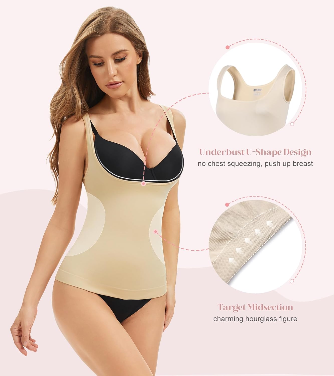 Women's Underbust Shapewear Tank Tops Tummy Control Compression Camisoles Seamless Body Shaper Cami Waist Trainer - Image 3