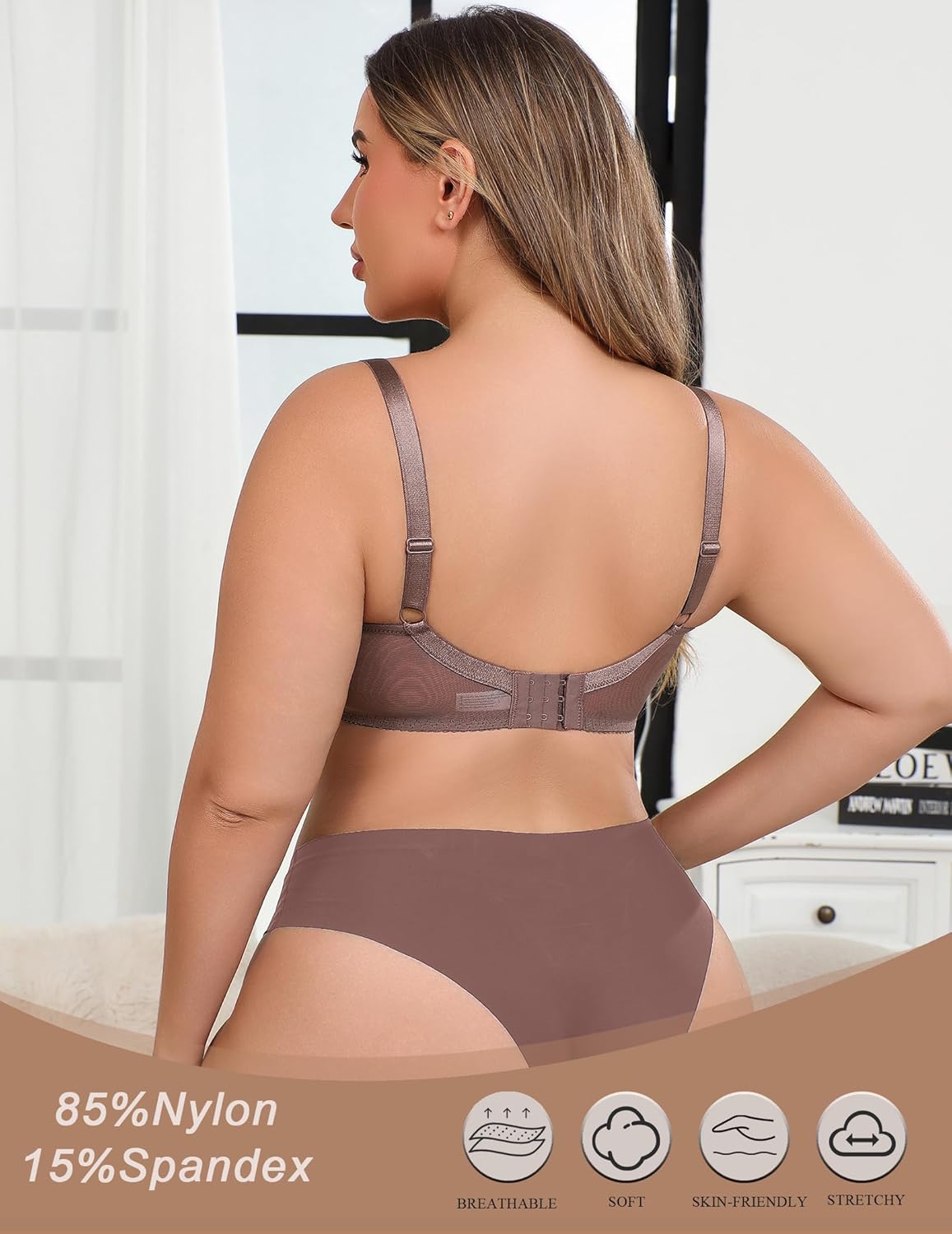 Avidlove Bras for Women Lace Minimizer Bra Full Coverage Mesh Underwire Bra with Centering Cups Sexy Unlined Brasieres - Image 2