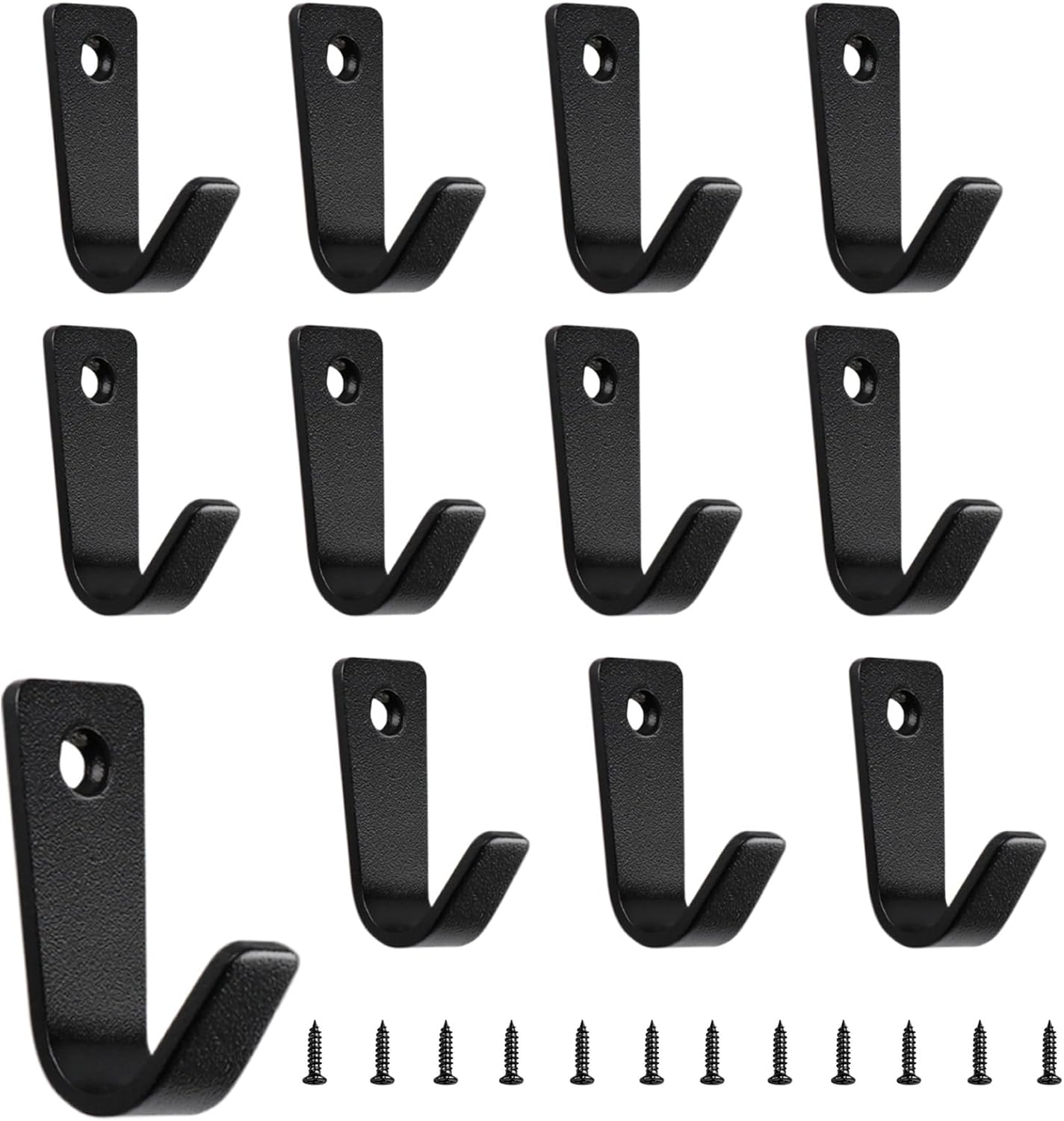 J-Shaped Coat Hooks - Stainless Steel Wall Mounted Hooks - Single Hole - Hanger for Coat, Hat, Bag, Purse, Towel - Black, 6Pcs