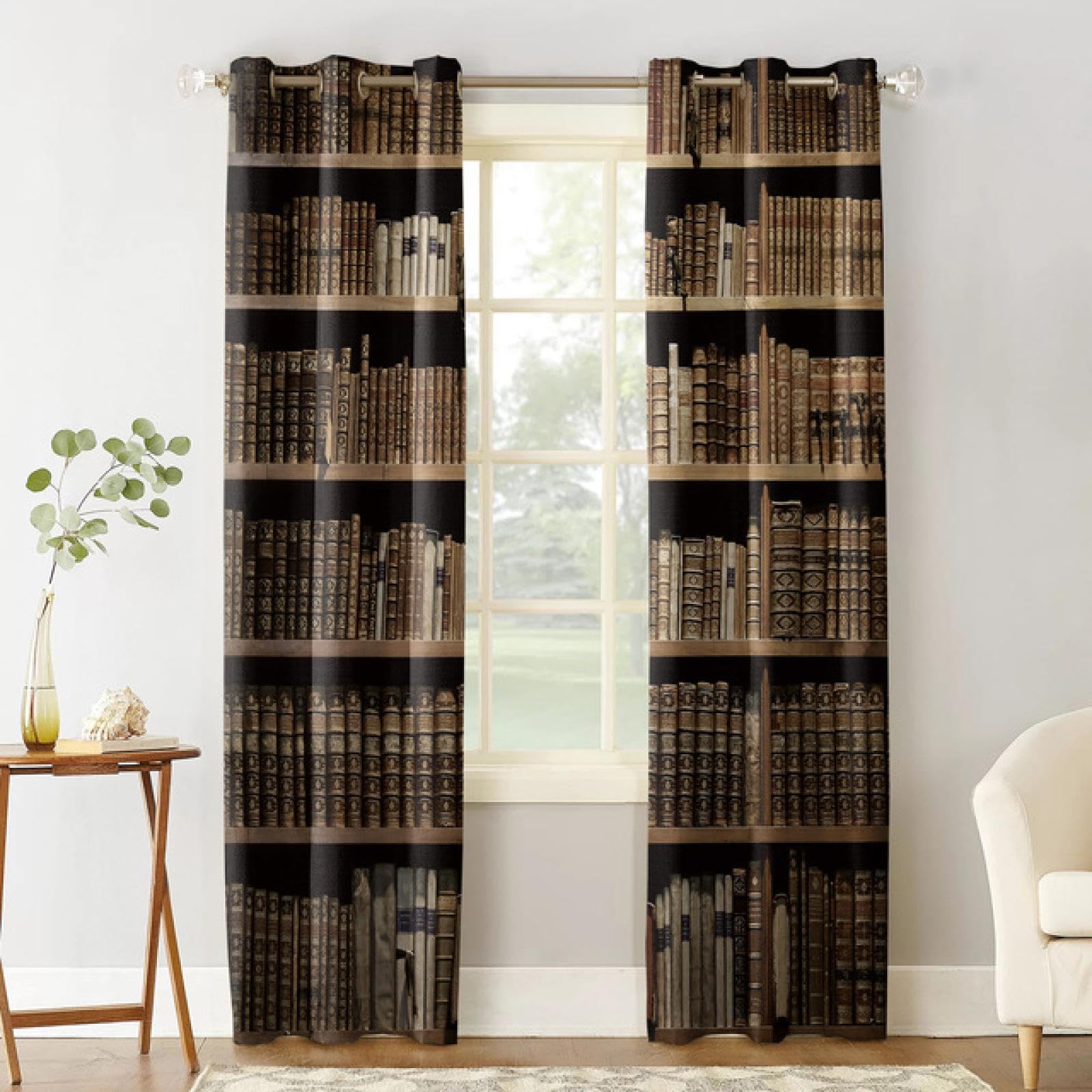 Verdunkelungsvorhänge für Schlafzimmer, Motiv: Book Doe Library Collection of Old Books – Vorhänge im Schlafzimmer, Wohnzimmer, 2 x (72 Zoll B x 52 Zoll L)/183 x 132 cm, Vorhänge für Schlafzimmer