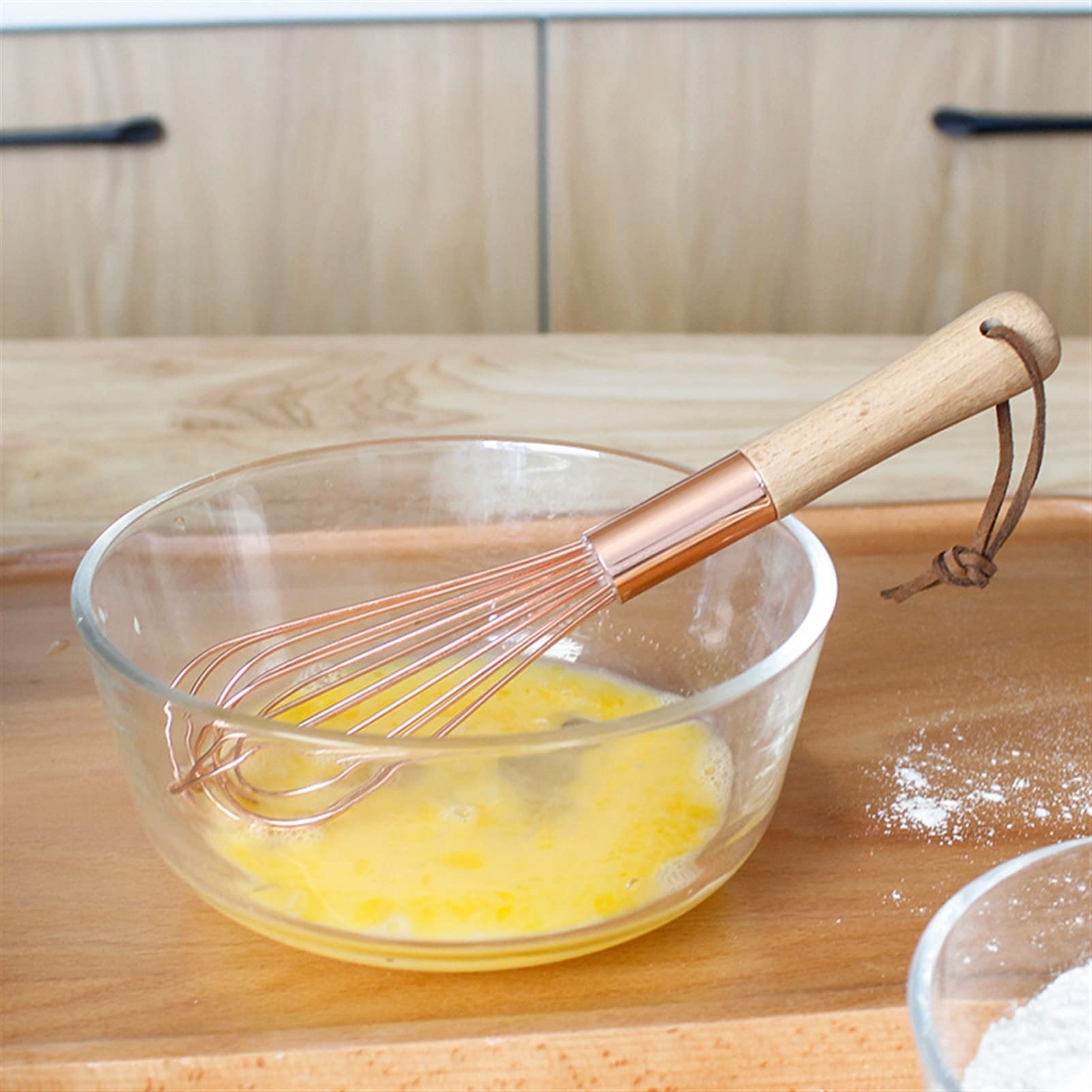 Saturey Frusta da Cucina Creativo 1 PC Beater for Uova in Acciaio Inox for Fai da Te Pasta di Pane Bakeware Pasta Whisk Uova Beater Mixer Tool Maniglia in Legno Sbattitore a Mano (Color : L)