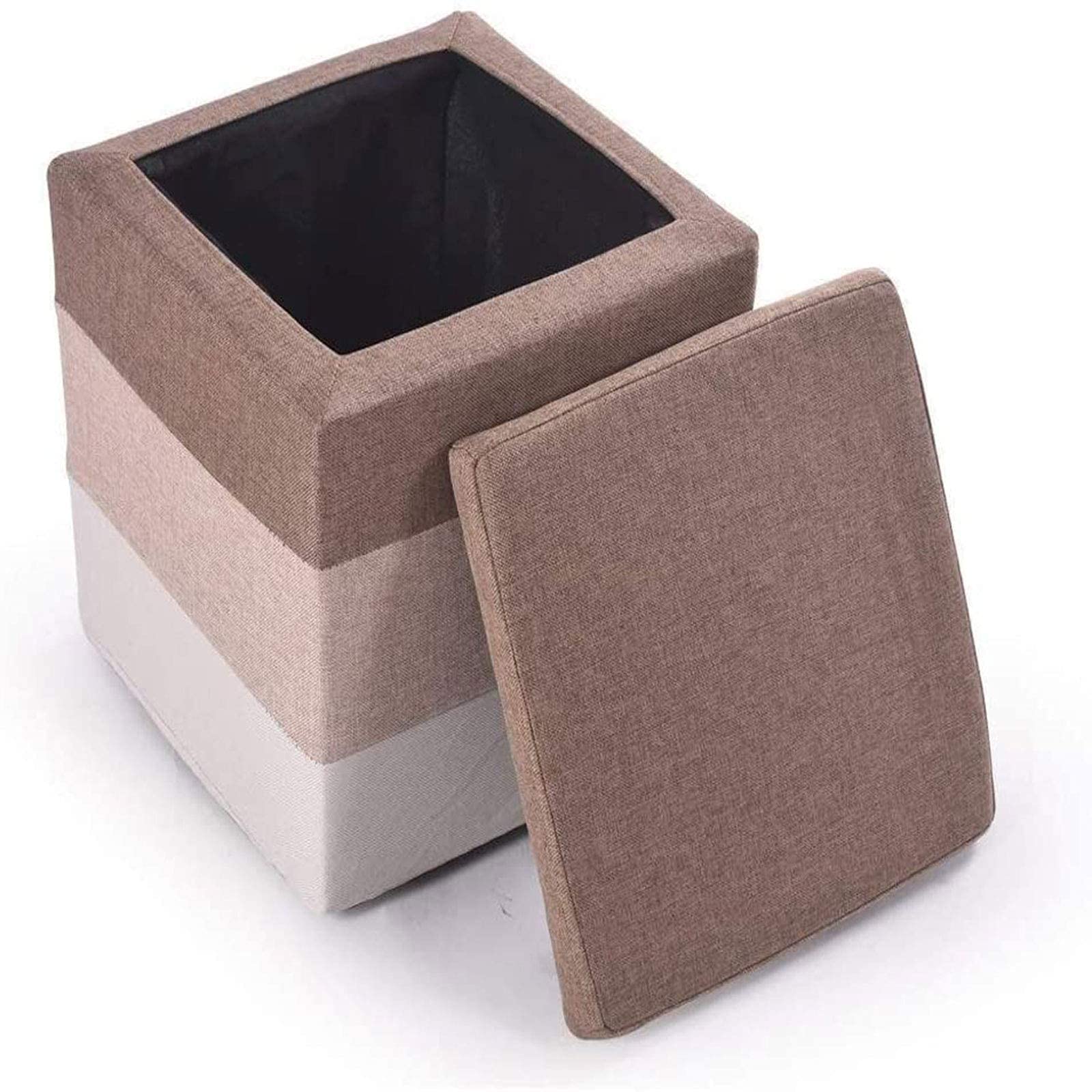 Repose-pieds gris en lin et pouf de rangement pliant carré