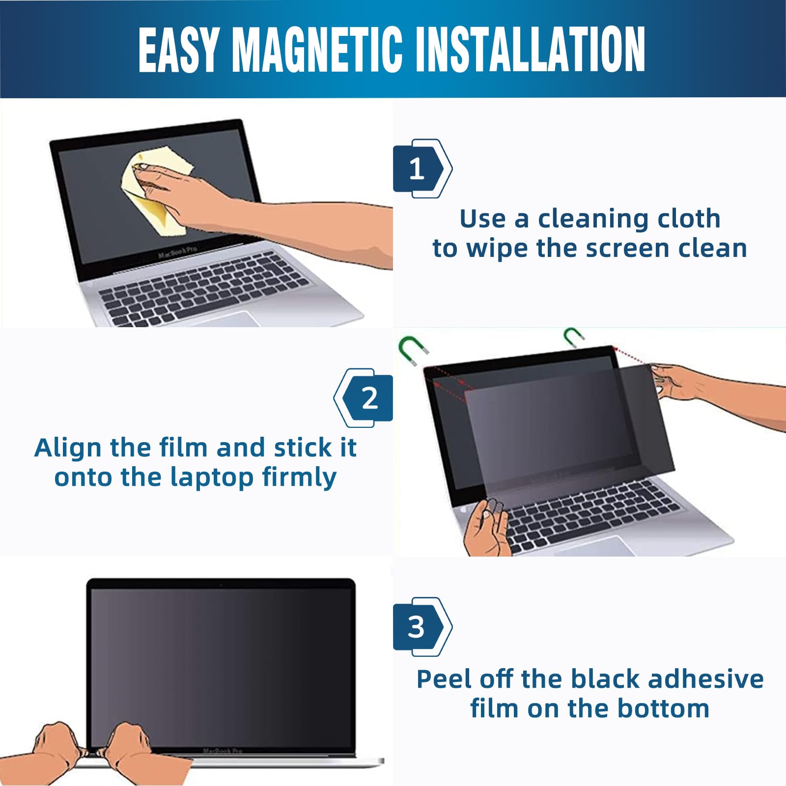 Magnétique Filtre de Confidentialité pour MacBook Air 13,6/13 Pouces (2022-2026, M2 M3 M4 M5), Anti-Lumière Bleue & Reflet Filtre écran Confidentialité Amovible pour MacBook Air 13"