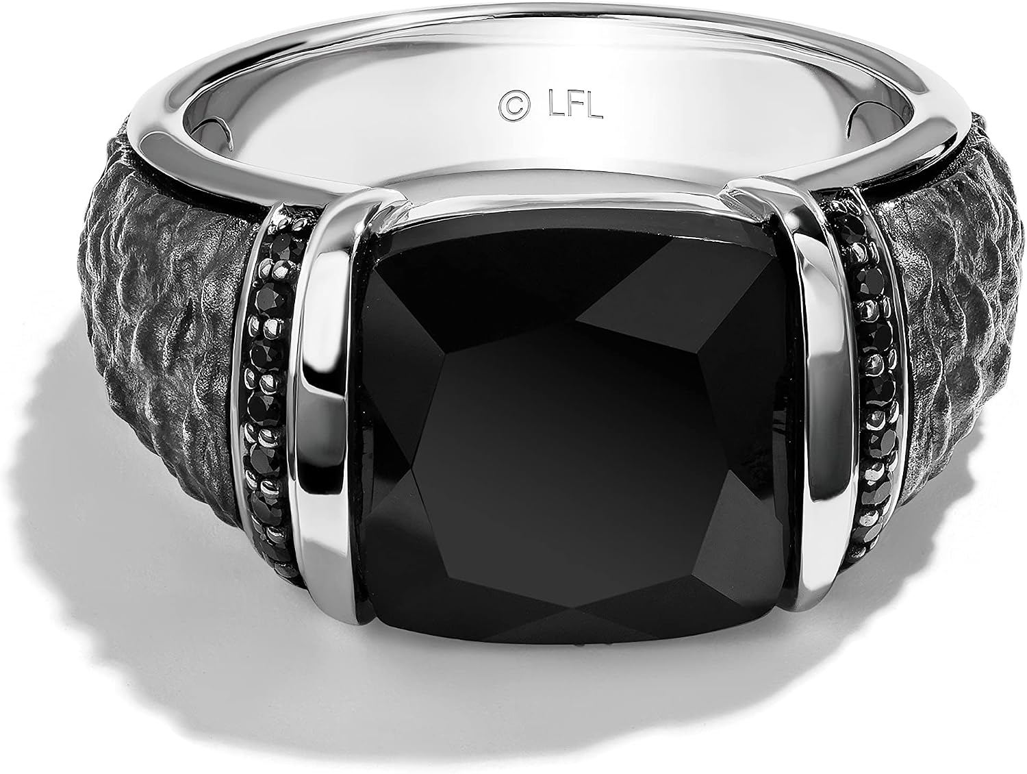 Jewelili Star Wars™ Fine Jewelry IN CARBONITE MEN'S RING 1/6 CT.TW. Black Diamonds and Black Onyx Silver and Black Rhodium