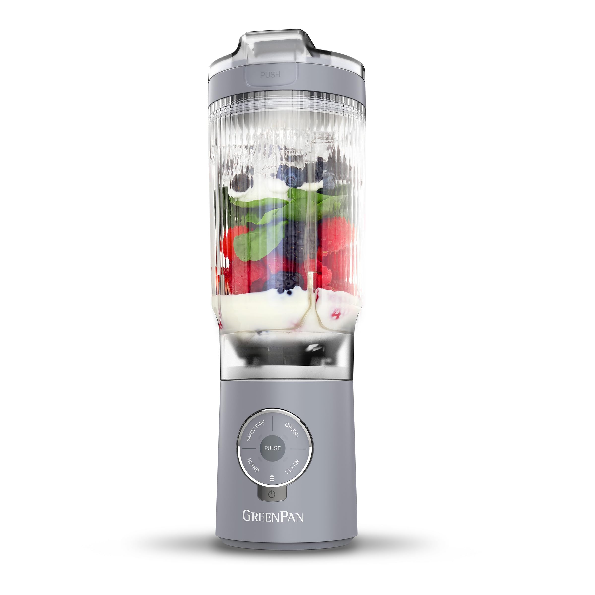 Photo 1 of PARTIAL SET, MISSING BOTTOM PIECE*************GreenPan Spin & Go Portable Blender, 24oz BPA-Free Cup, Self-Cleaning, Shakes Smoothies Juices, Crushed Ice & Frozen Fruits, Leakproof Lid, Fast Charge, Personal Handheld for Travel & Gym, Dove Gray