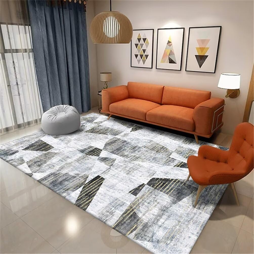 Tapis à motif géométrique abstrait gris 50x80cm au design épuré
