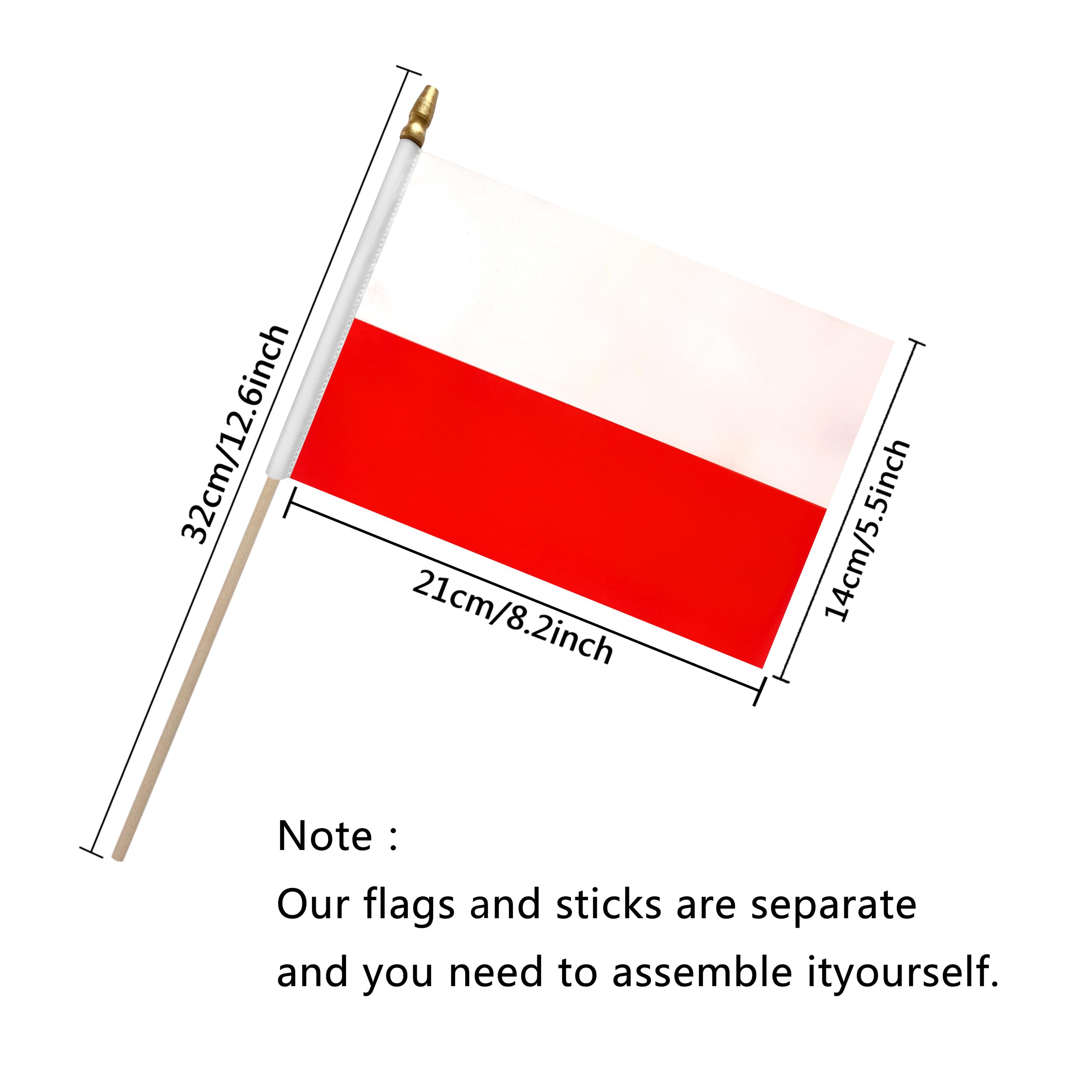 WEITBF Mini-Flaggen Set – 12 Stück, Polen-Flagge, 20,3x30,5 Cm, Mit Holzstab & Goldener Spitze
