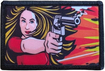 Blonde Girl Shooting Morale Patch Removable Hook and Loop for Molle Gear, Operator Hat, Rucksack, Pack Bag, Backpack, Made in The USA