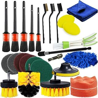 26Pcs Car Detailing Brush Set, Geevorks Car Detailing Kit- Detailing Brushes/Car Drill Brush/Wheel Brushes/Air Vent Brush/Buffing Sponge Pads Kit/Washing Mitt/Cleaning Cloth