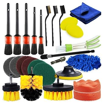 26 PCS Drill Brush Attachments Car Detailing Brush Kit, Versatile Cleaning Set with Different Brushes and Extend Rod, for Car, Carpet, Tub, Kitchen