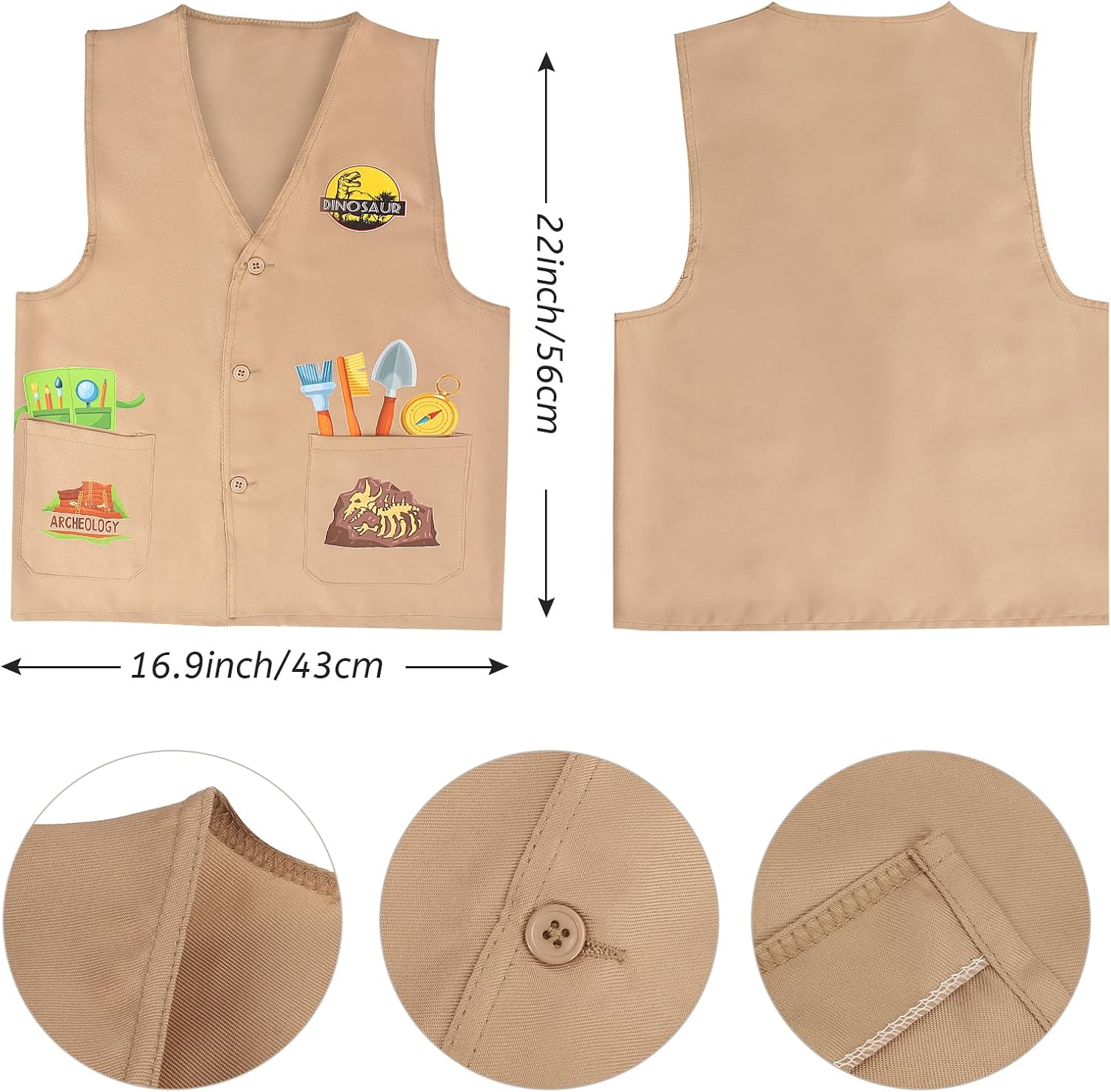 Yewong 4 Pieces Kids Dinosaur Paleontologist Vest and Hat Costume for Dinosaur Explorer Activity Zoo Jungle Party Halloween