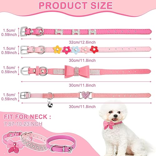 Miniatura 2 de Collar de perro con diamantes de imitación rosados, de piel sintética, collar para cachorros, collar con cristales brillantes para perros y gatos,
