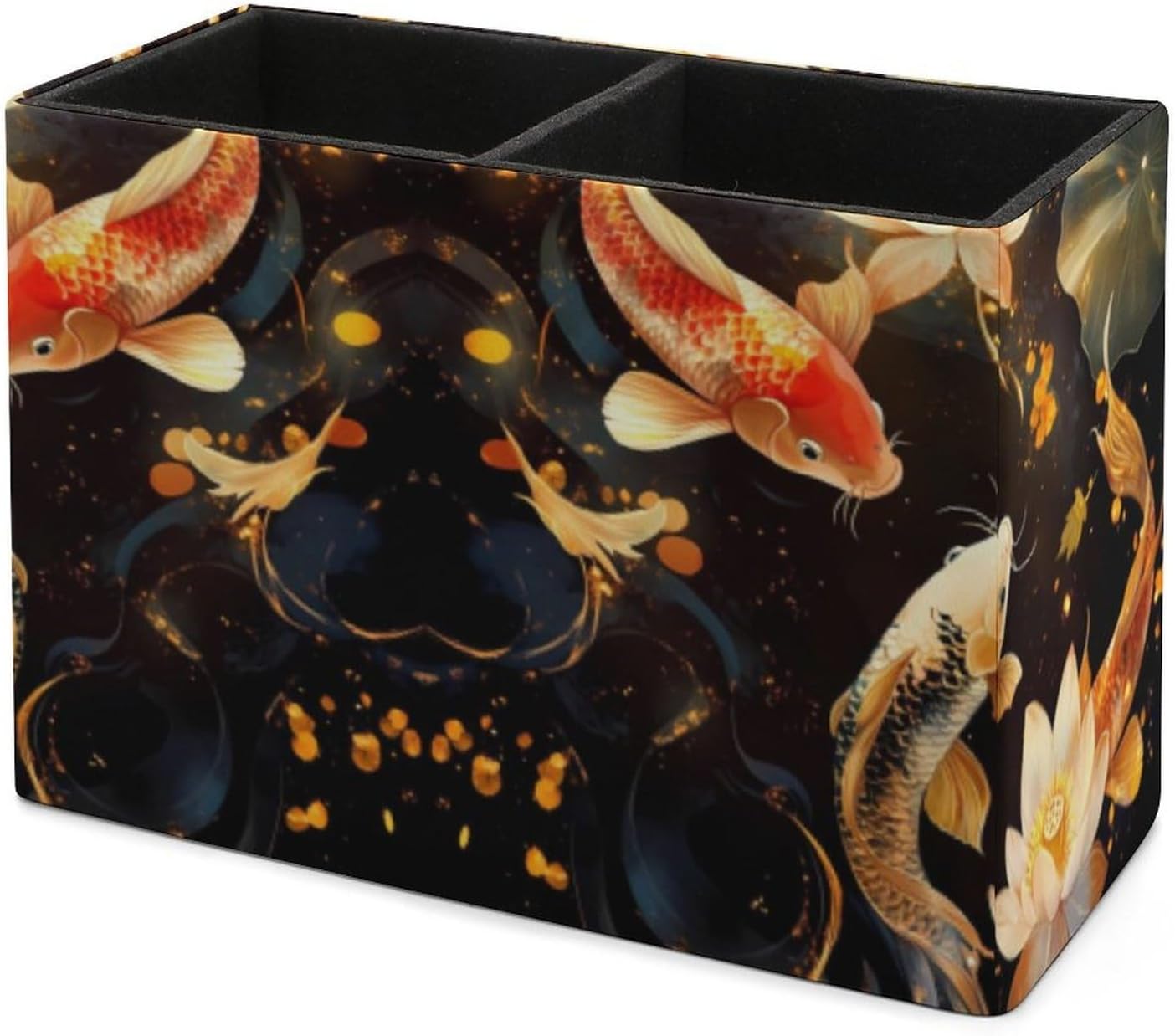 Japanese Fish in Lotues Pencil Pen Holder PU Leather Desk Storage Organizer Makeup Brush Box