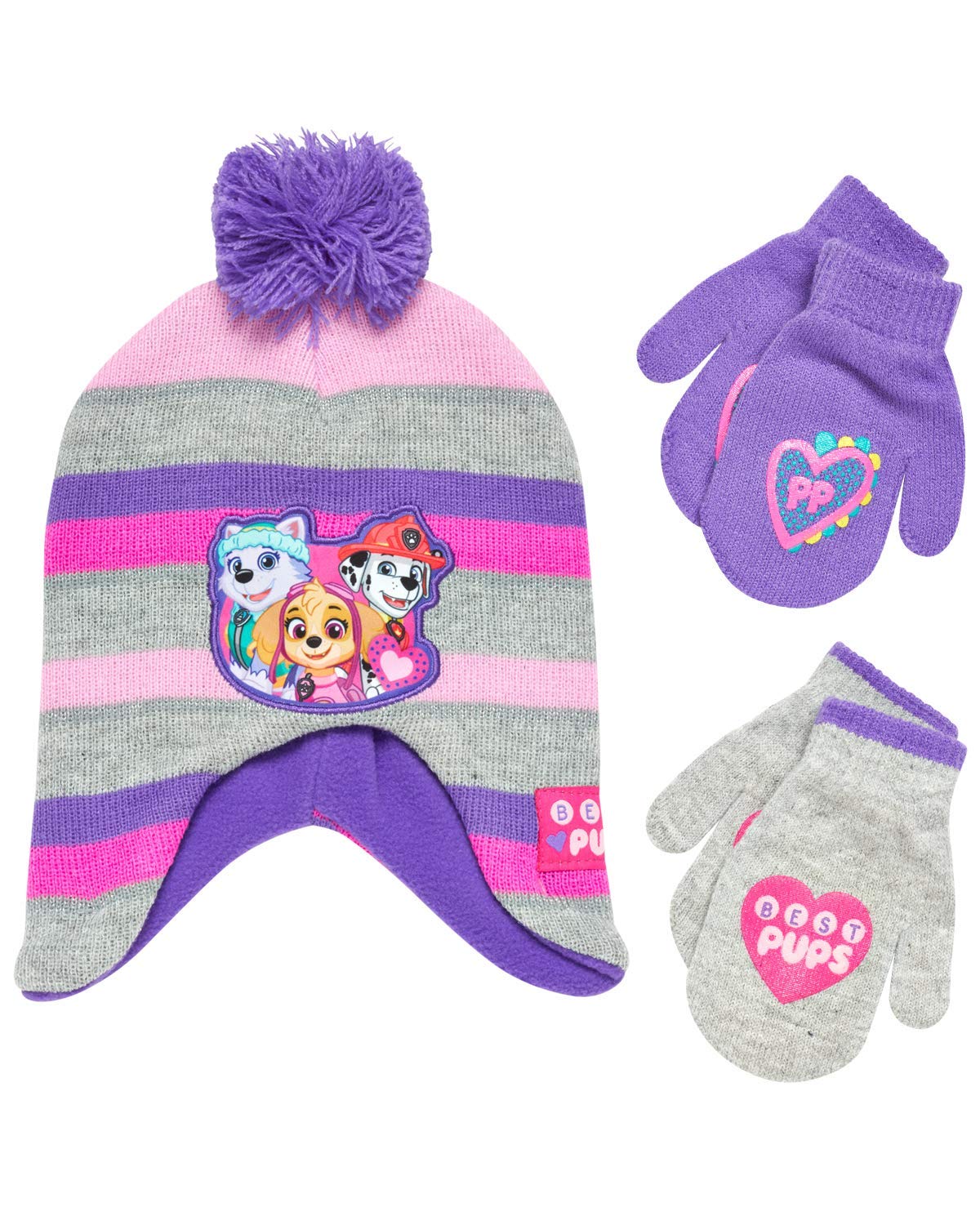 Paw Patrol Girls Winter Hat and 2 Pair Mittens or Gloves (Age 2-7)