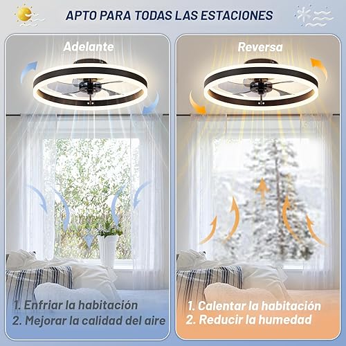 Miniatura 6 de VOLISUN Ventilador de techo de perfil bajo con luces y control remoto, ventiladores de techo modernos de 19.7 pulgadas, montaje empotrado,