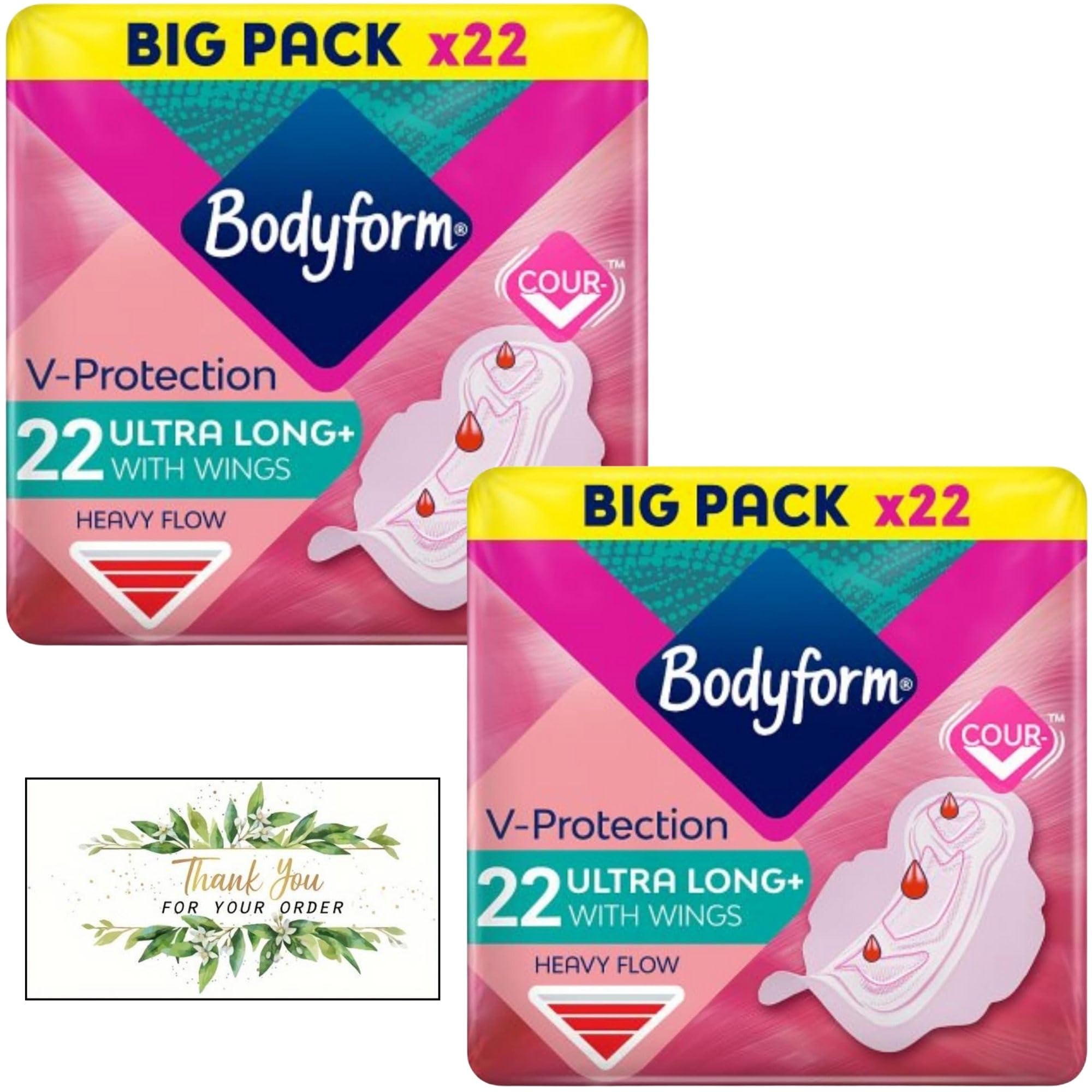 Ultra Long Sanitary Towels with Wings 22 Per Pack - for Heavy Flow - Case of 2 – Including Oerich Card