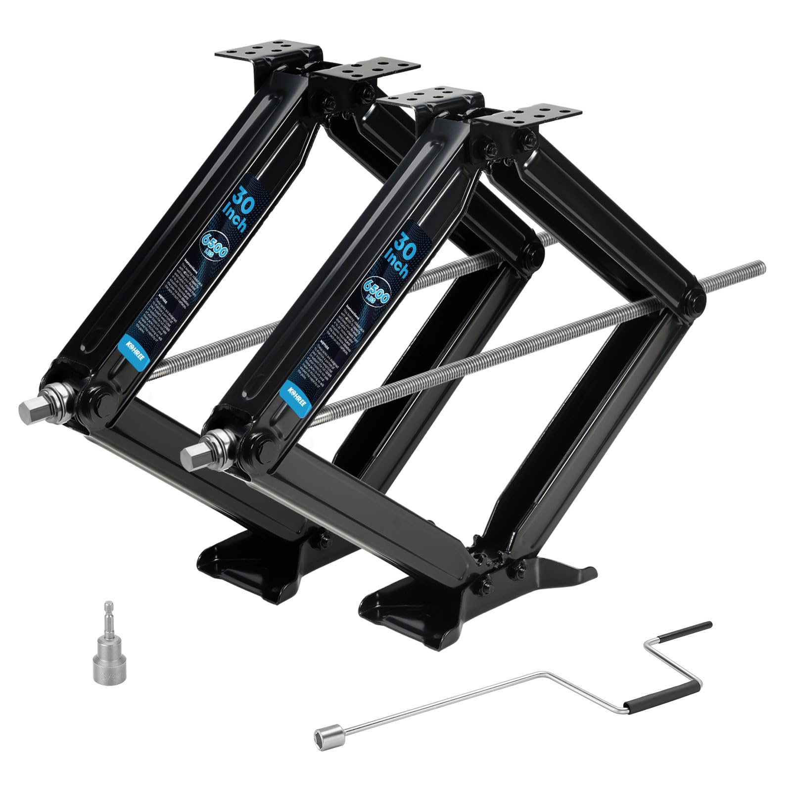 Kohree 6500lbs Heavy Duty RV Stabilizer Jacks 30 Inch, Leveling Scissor Jack for Large Travel Trailer Camper, with Crank Handle and Drill Socket, 2