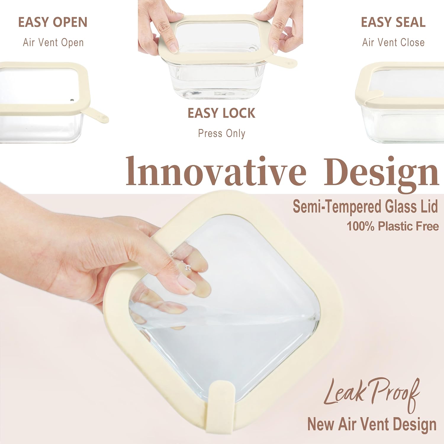 Urban Green Glass Food Storage Containers with Glass Lids, Microwave Safe Food Container Set, Airtight Food Container Set, LeakProof, 100% Plastic Free, White Color, 4pack - Image 3