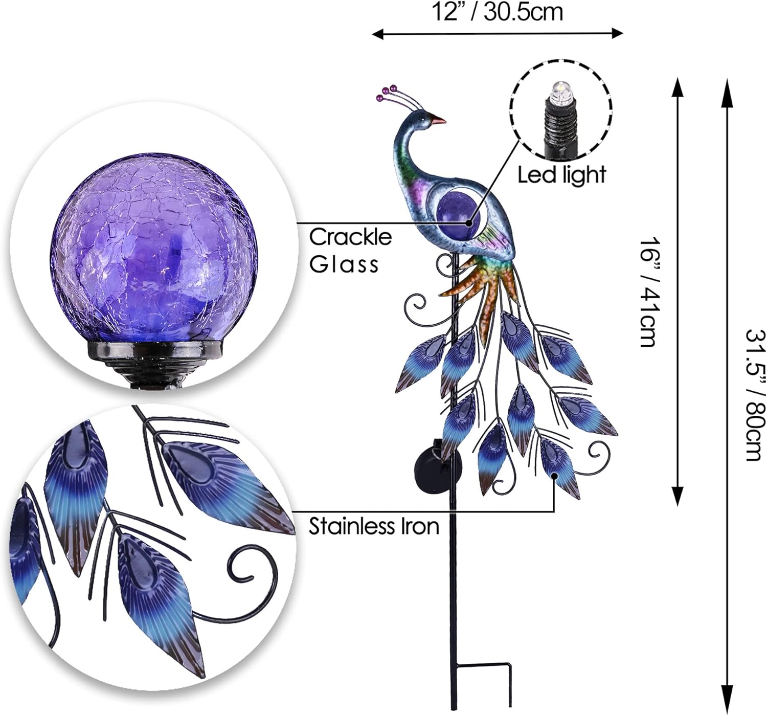 TERESA'S COLLECTIONS Peacock Garden Solar Stake, Wind Spinner Yard Art Sign for Outdoor Decor, Metal Purple Floral Windmill Decorative Garden Stake for Lawn Ornaments, Gifts for Mothers Day 37''