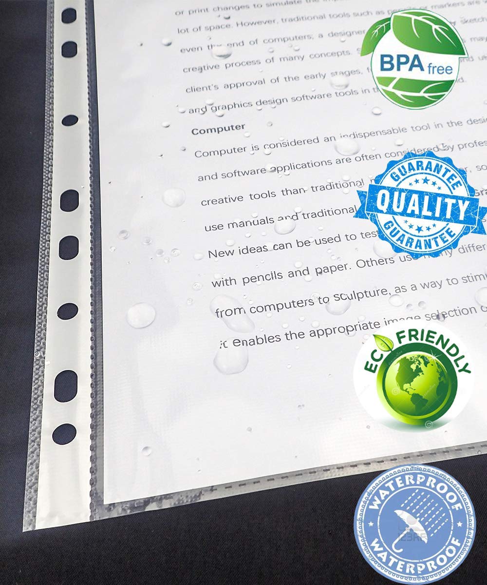 100 buste trasparenti per documenti formato A4, impermeabili, trasparenti, con 11 fori, 150 micron