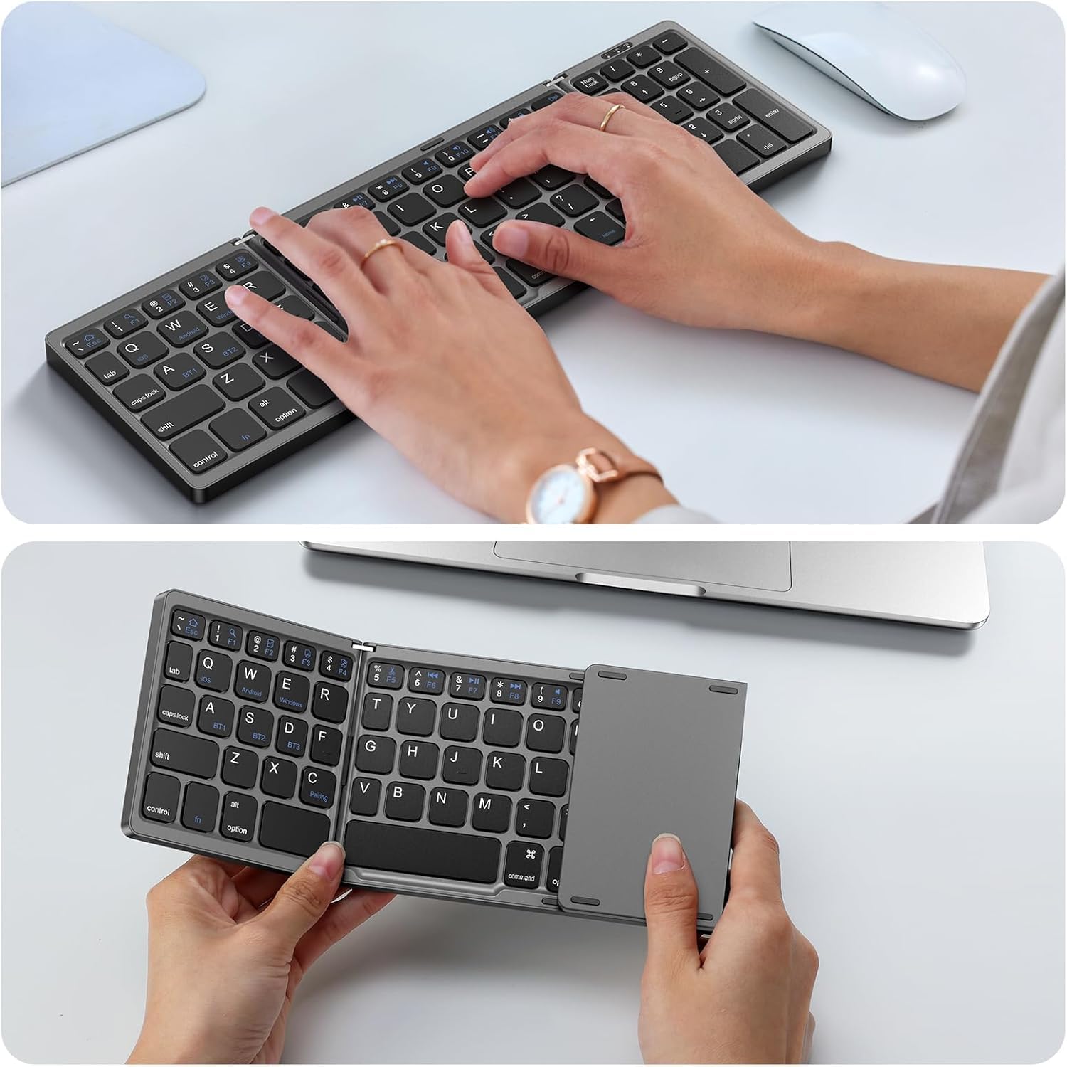Luqeeg Foldable Bluetooth Keyboard, Keys Pocket Keyboard, Rechargeable Full Size Slim Keyboard Extra Bluetooth 5.1 Keyboard for Windows Tablet PC Smartphone