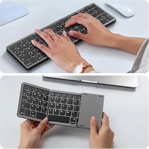 Miniatura 8 de Luqeeg Teclado Bluetooth plegable, teclado de bolsillo de 81 teclas, teclado delgado recargable de tamaño completo, teclado Bluetooth 5.1 extra para