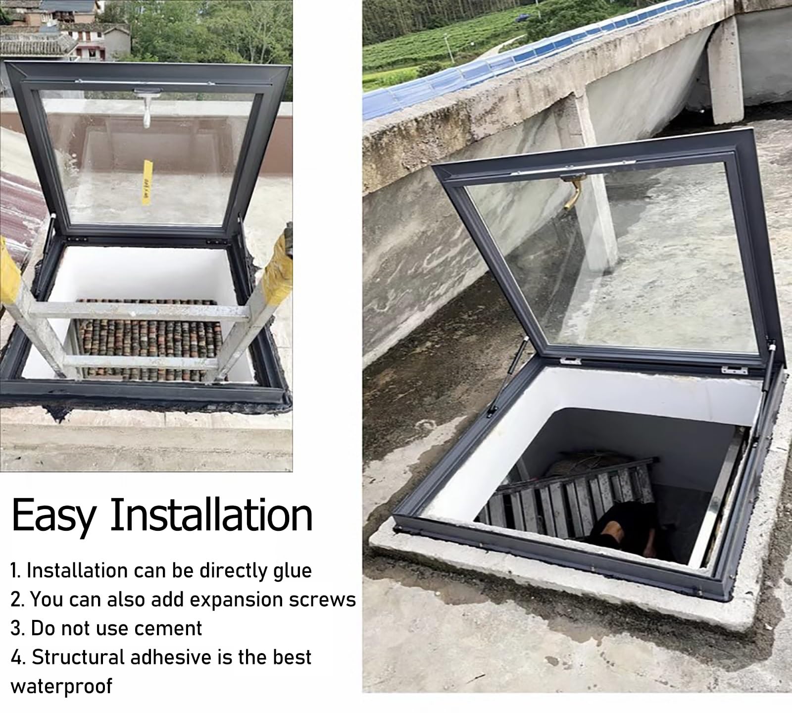 Trampilla de Suelo Ventana de acceso al techo, claraboya de salida de aluminio resistente con vidrio templado de doble capa, claraboya de instalación de cubierta de ventilación manual para pasillo, lo