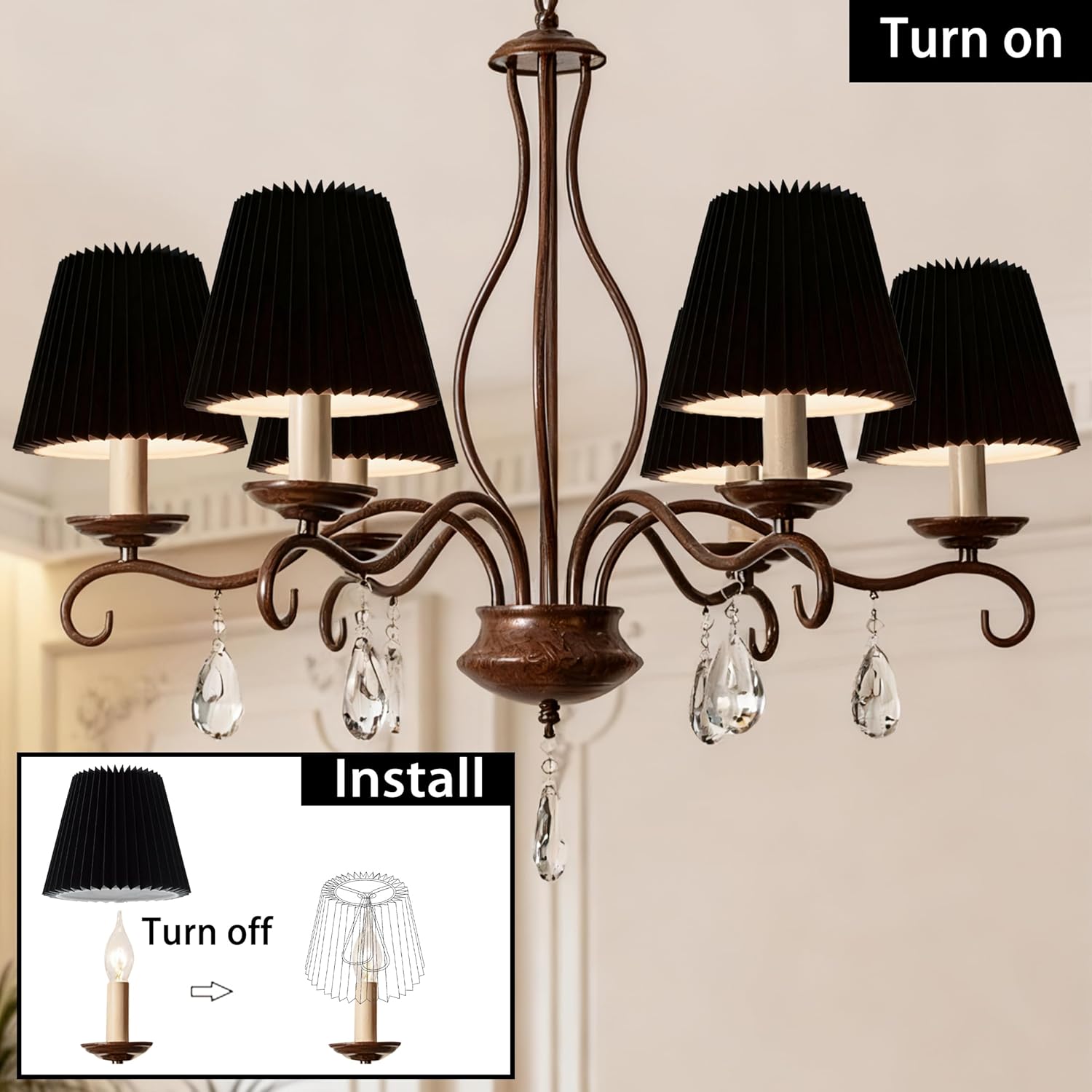 Small Pleated Lampshade Chandelier Shades Set of 6, Lampshade for Wall Lamp,Chandelier Shades,Small Table Lamps,For Cutting Edge Bulbs, Light Bulb Shade,Chandelier Light Covers,4" X 5" X 6"