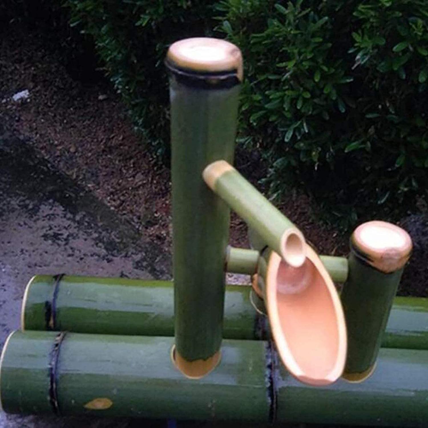 2-Tier Bamboo Fountain with Pump, Handmade Decorative Waterfall for Outdoor Garden, 55cm, Natural Bamboo Water Feature