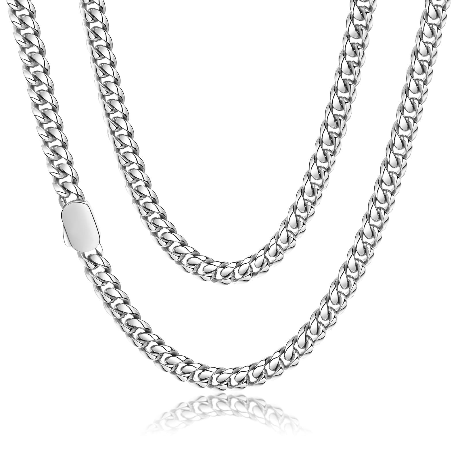 FEEL STYLE Cuban Link Chain for Men Women - Stainless Steel Cuban Chain Necklace - Silvr Mens Chain Necklaces Miami Curb Chain Necklace - 6/8/10mm Cuban Chain Hip Hop Jewelry 18/20/22/24Inch