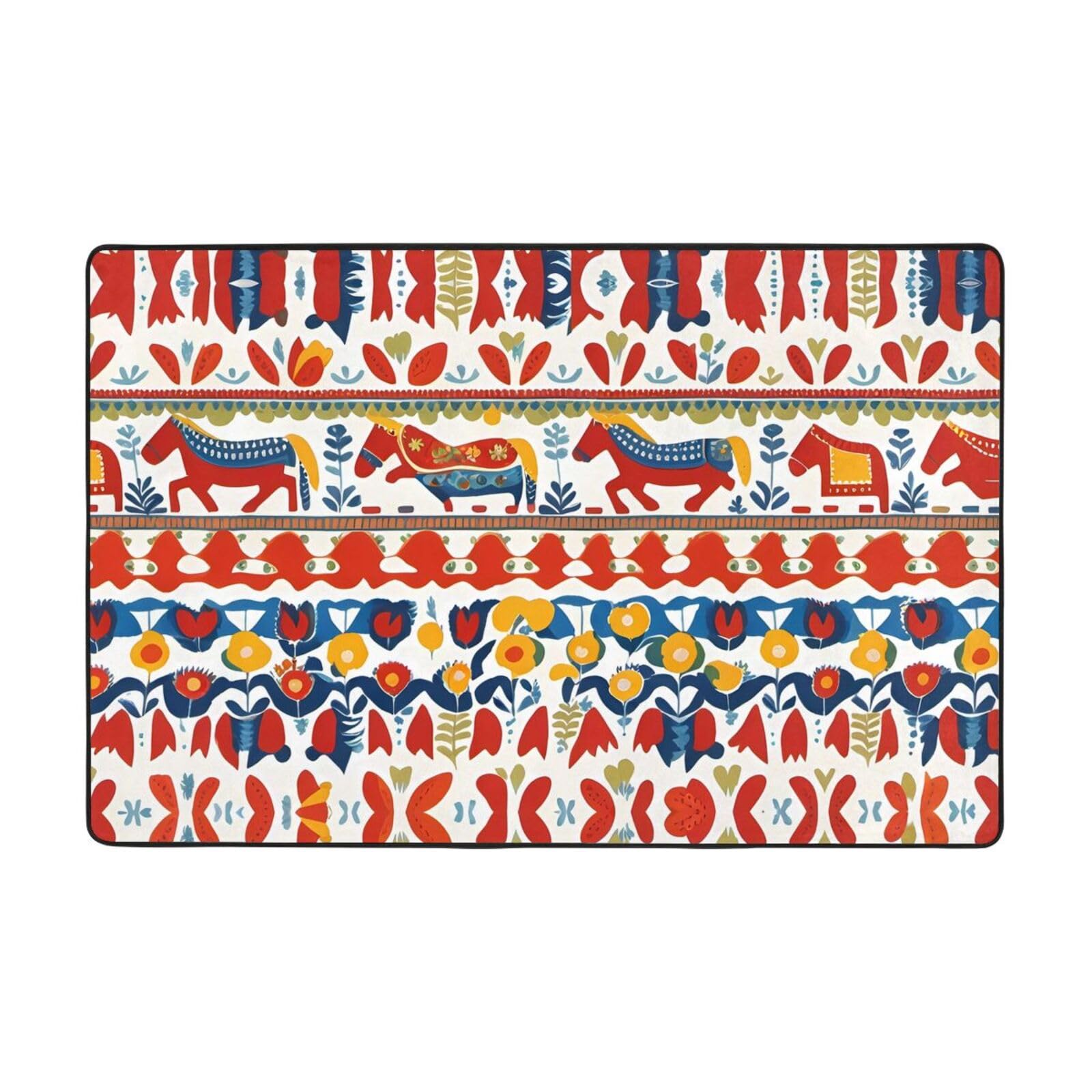 Tapis de sol suédois Dala Horse HYTTER 182x121cm en flanelle