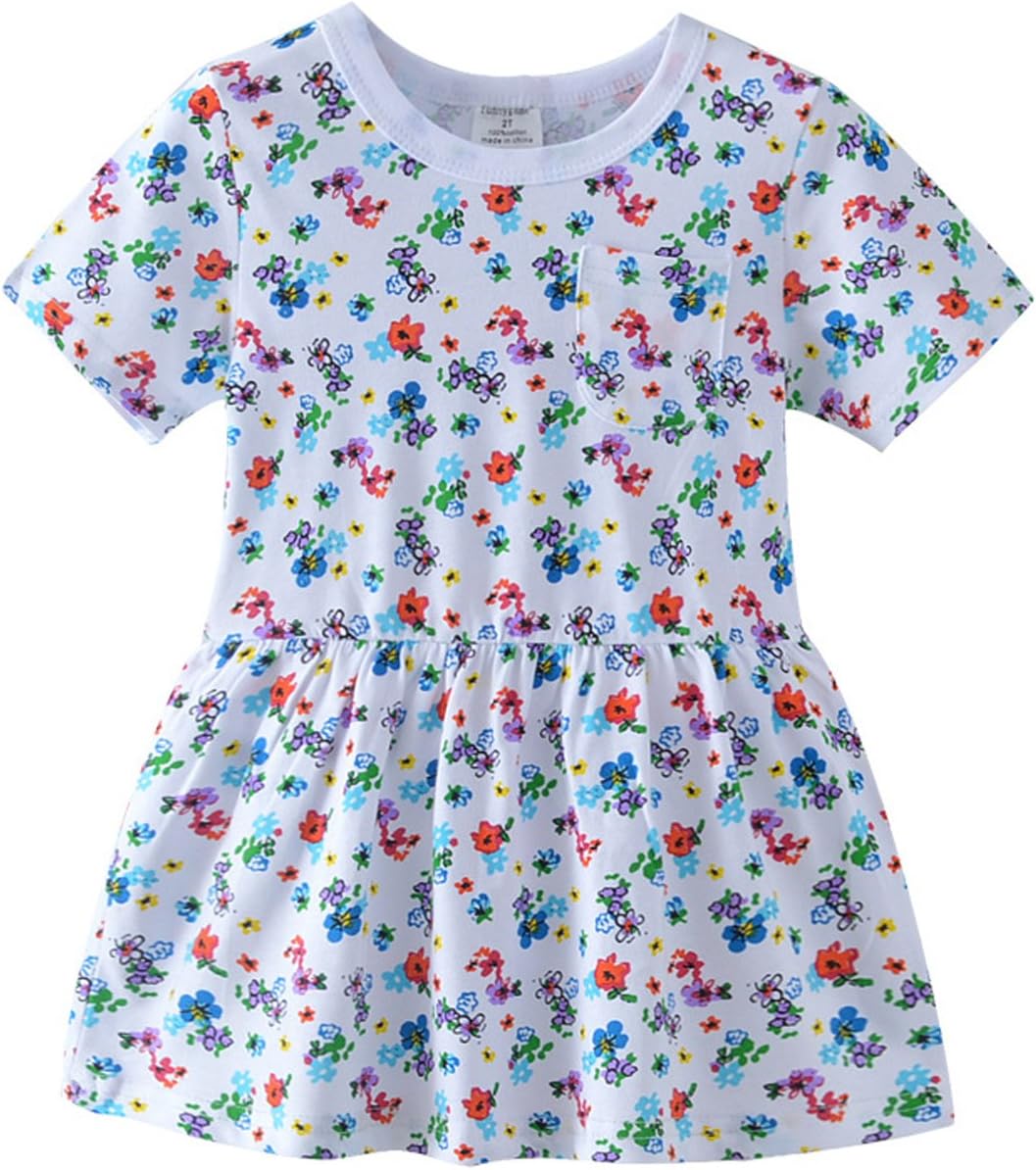 LELEYA Kids Girls Summer Cotton Cute Animal Print Short Sleeve Casual Dress for Toddler