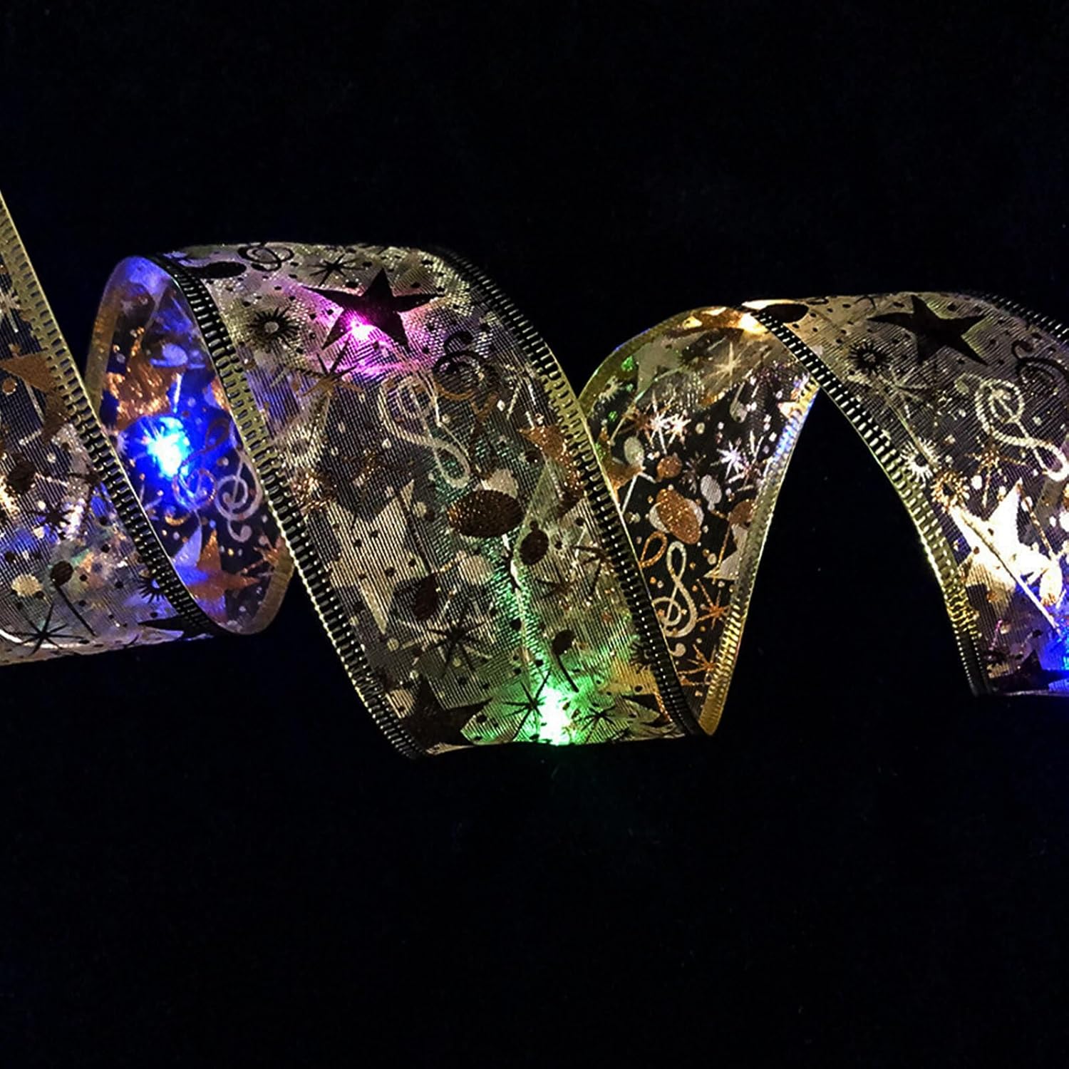 Hemoton Christmas LED String Lights Ribbon Double-Layer Xmas Gauze Ribbon Light Gold Foil Indoor Holiday Party Festival Decor