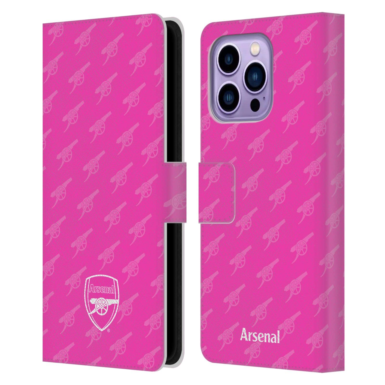 Head Case Designs Officially Licensed Arsenal FC Pink Crest Patterns Leather Wallet Case Compatible With Apple iPhone 14 Pro Max โ image 1
