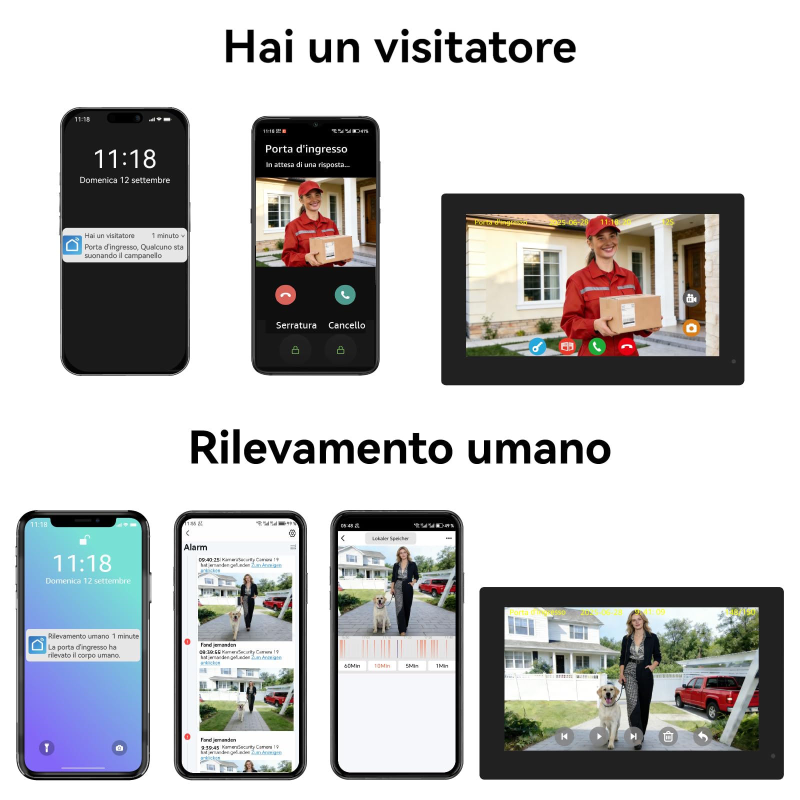 Videocitofono Connesso 2 fili, 7 Pollici Touch Monitor, 1080p, Audio Bidirezionale, Citofono con Sblocco Remoto, Rilevamento Umano,Visione Notturna