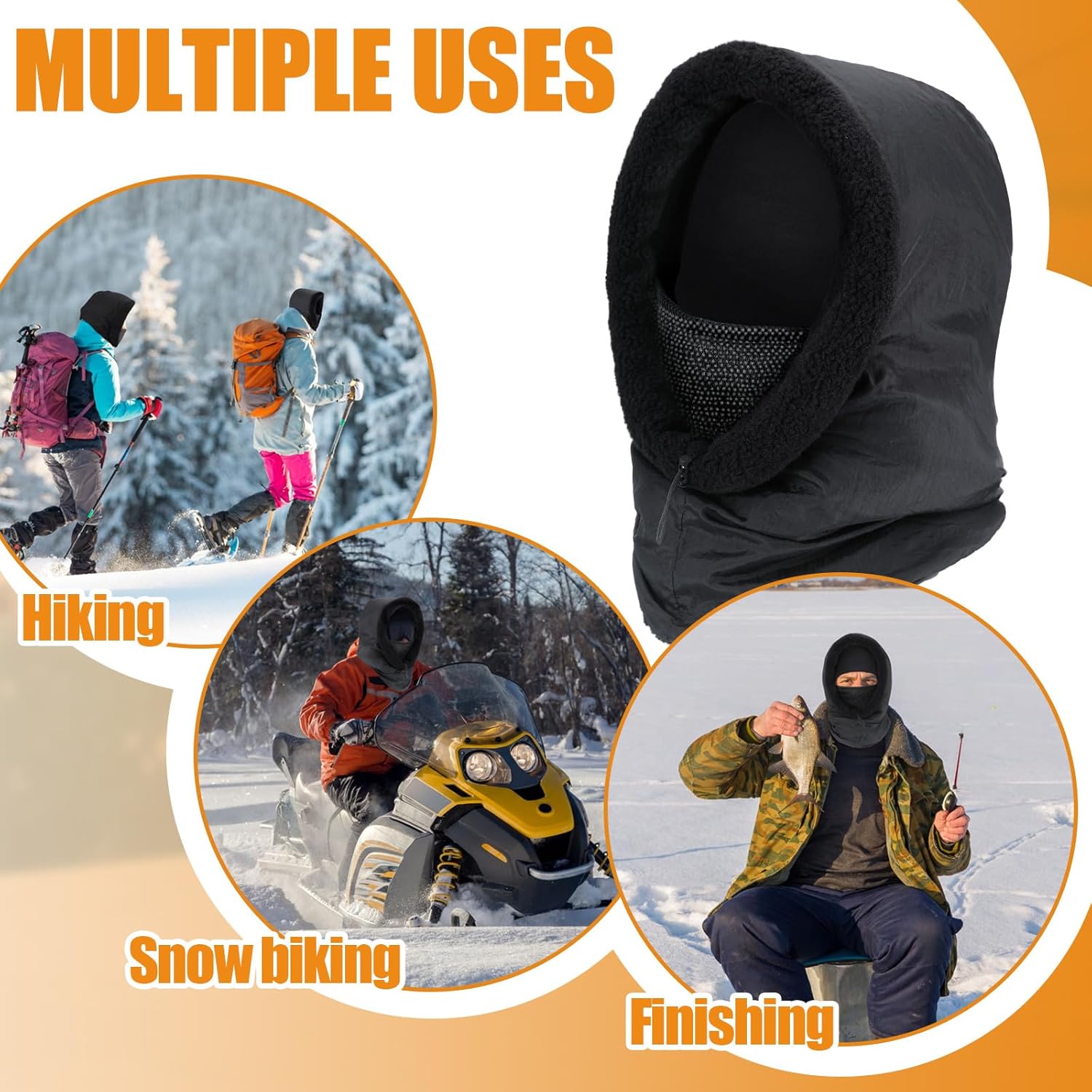 Oversize Fleece Ski Balaclava Over Helmet Windproof Sherpa Helmet Hood Breathable Waterproof Winter Face Mask Neck Warmer Hooded Scarf Hat for Women Men Ski Snowboard Colorful
