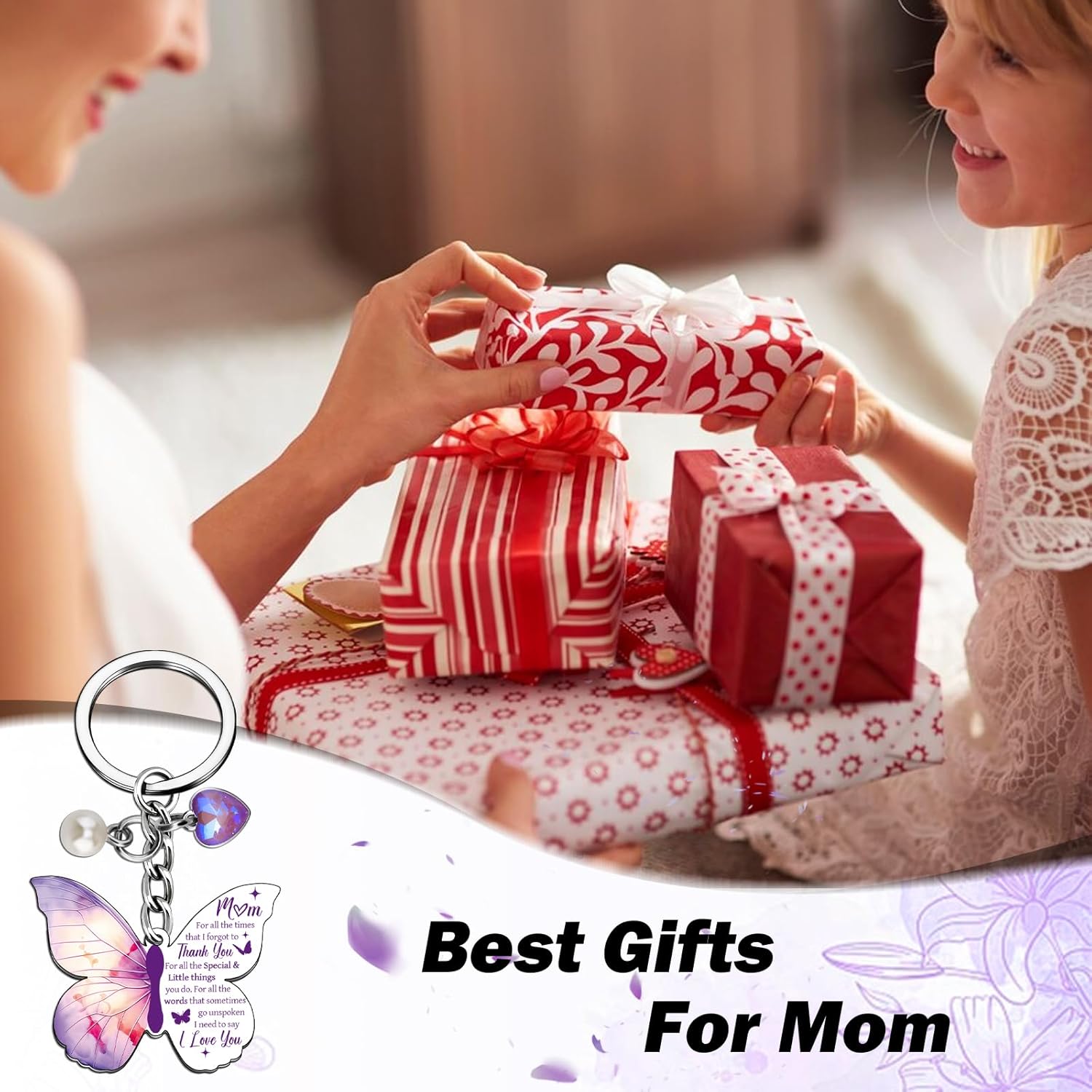 Mothers Day Gifts for Moms Mom Gift from Daughter Son Purple Butterfly Gifts for Moms Best Mom Ever Gift Butterfly Keychain Unique Christmas Birthday Present for Mother I Love You Mama Key Ring - Image 2