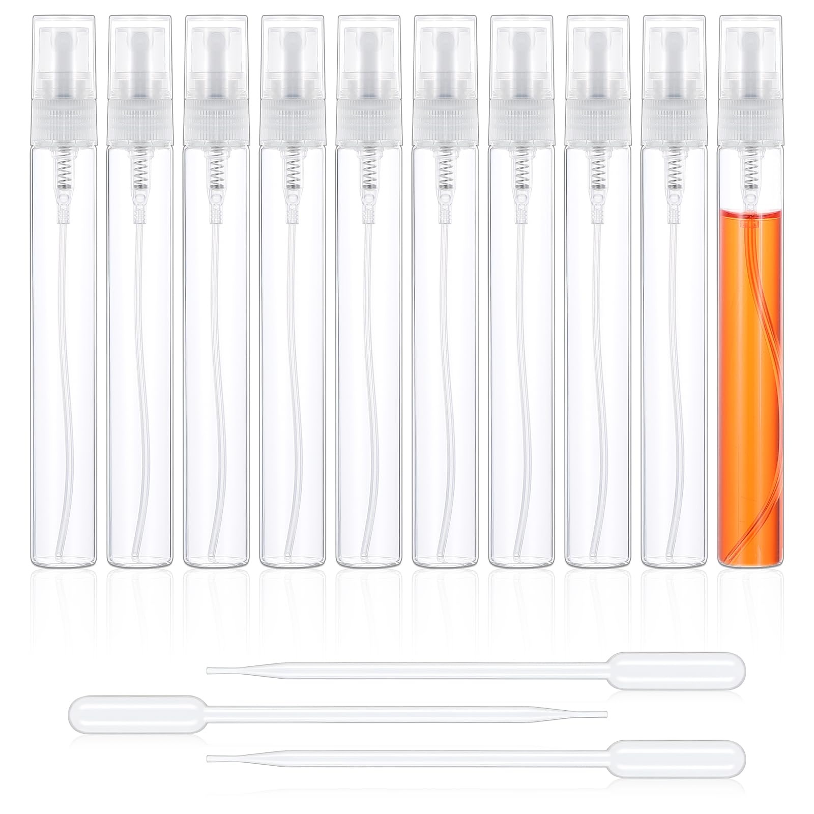 Prasacco - Małe butelki z rozpylaczem, 10 sztuk, 10 ml, przezroczyste, ze słomkami do napełniania, do perfum i podróży