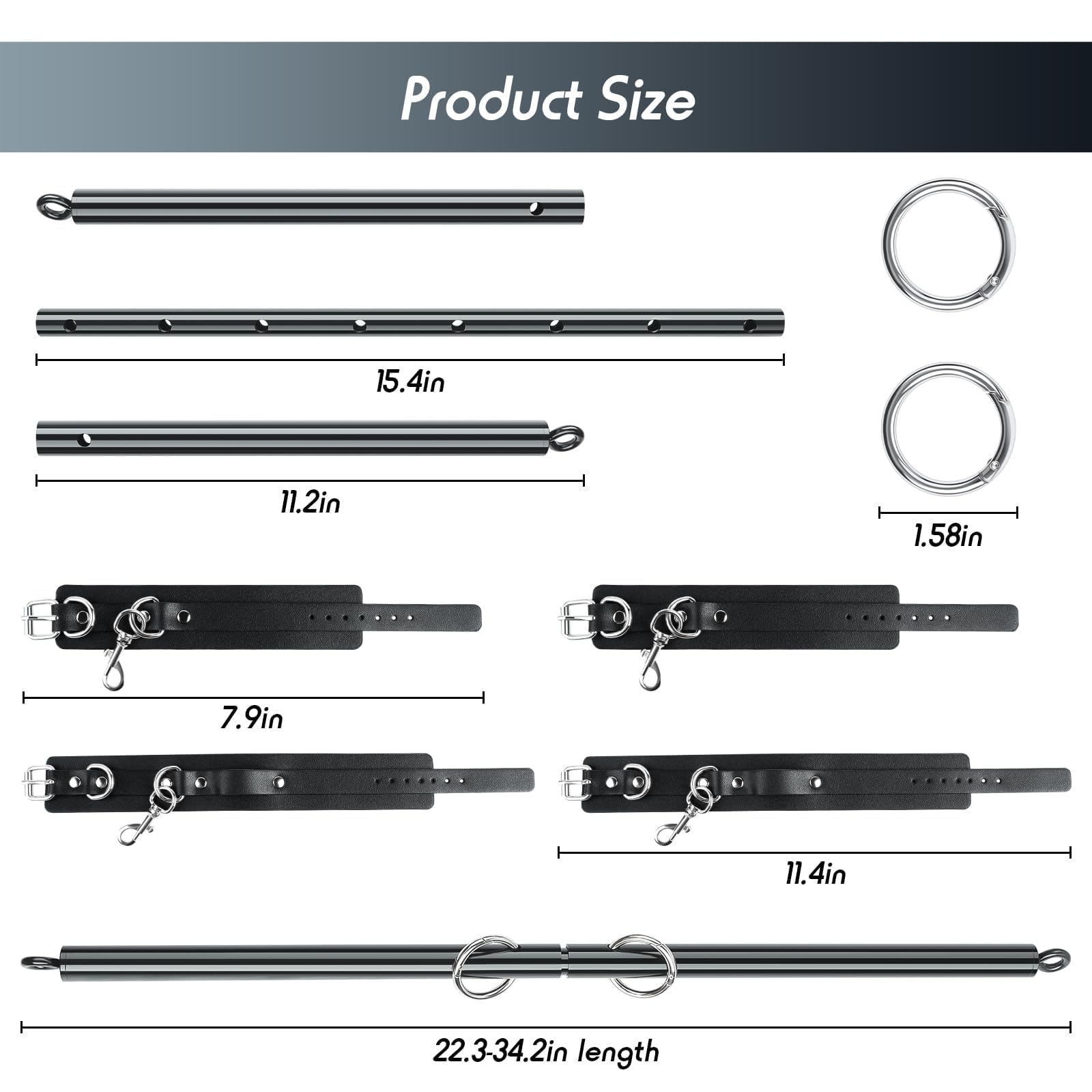 Barra separadora para bondage,kit de ataduras BDSM, juguetes sexuales para parejas,juguete sexual para adultos con 4 esposas ajustables, látigo y venda para los ojos,equipo y accesorios bondage(negro)