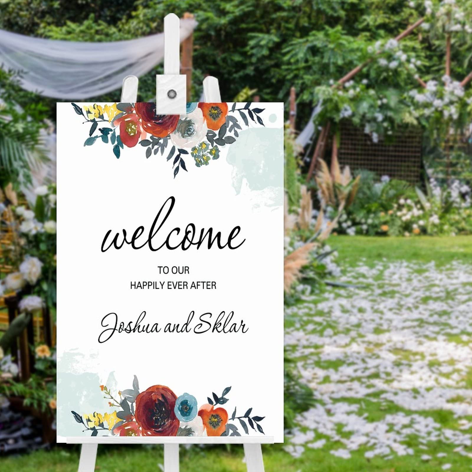 Panneau de bienvenue en bois floral Welcome 76x51 cm pour mariage