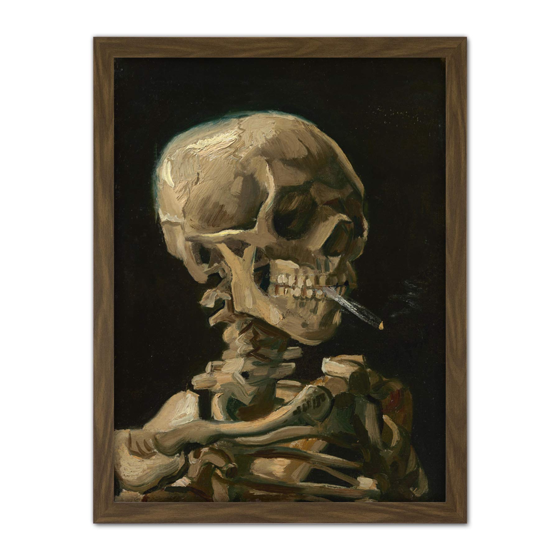 Wee Blue Coo Van Gogh Head Skeleton Burning Cigarette Artwork Framed Wall Art Print 18X24 Inch