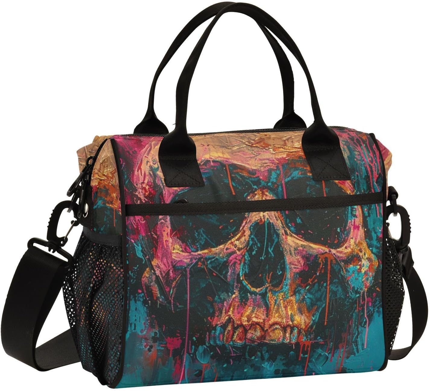 Skull Gothic Closeup Insulated Lunch Bag for Women Men Large Funny Cute Reusable Lunch Box Adult Leakproof Portable Cooler Cooling Tote Bags for Beach Work Picnic Camping