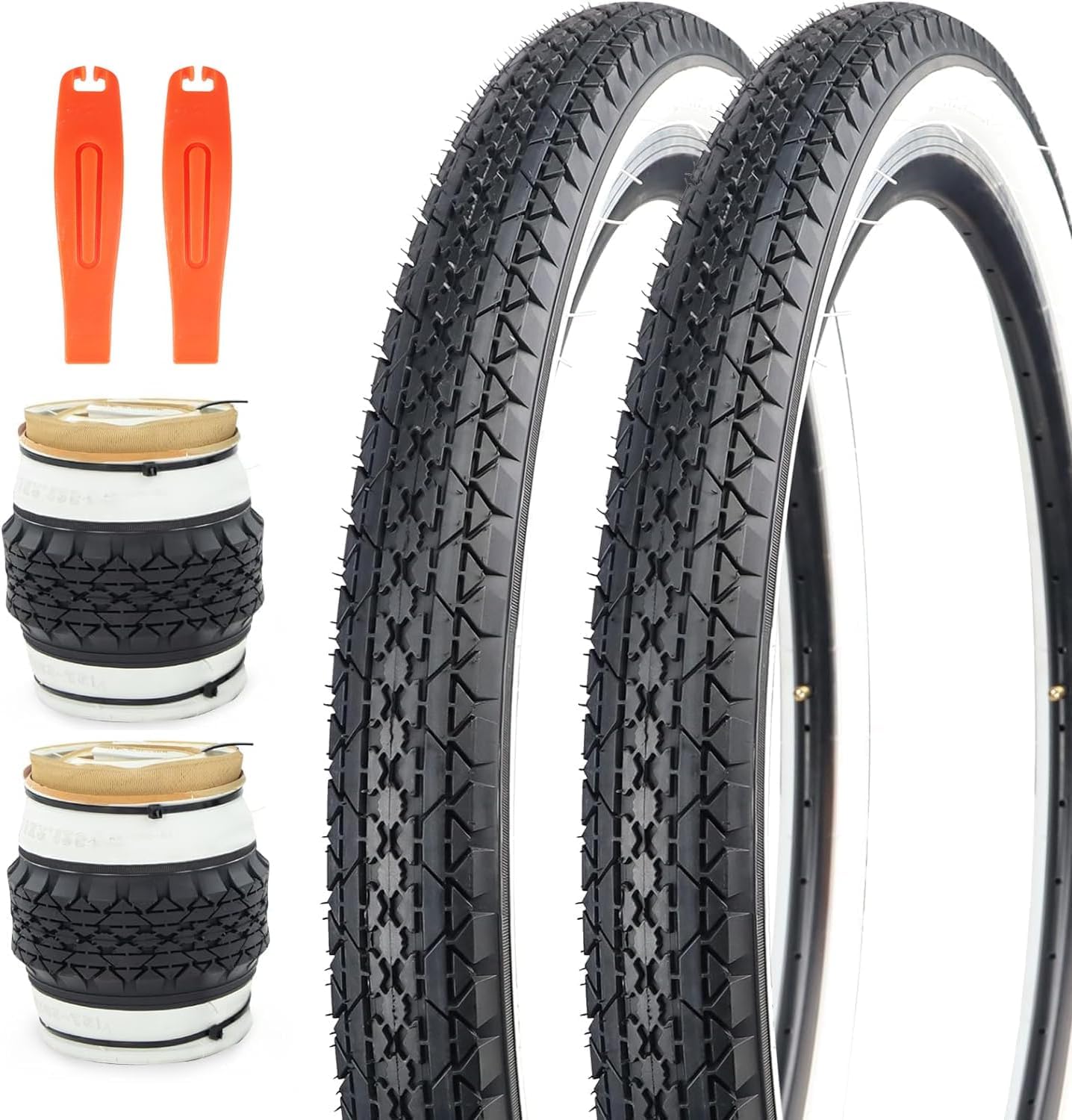 ZUKKA Pack de 2 neumáticos de bicicleta de 26 x 2,125 pulgadas, plegables, 57-559, color blanco, para playa, cruiser, bicicleta, abrigo
