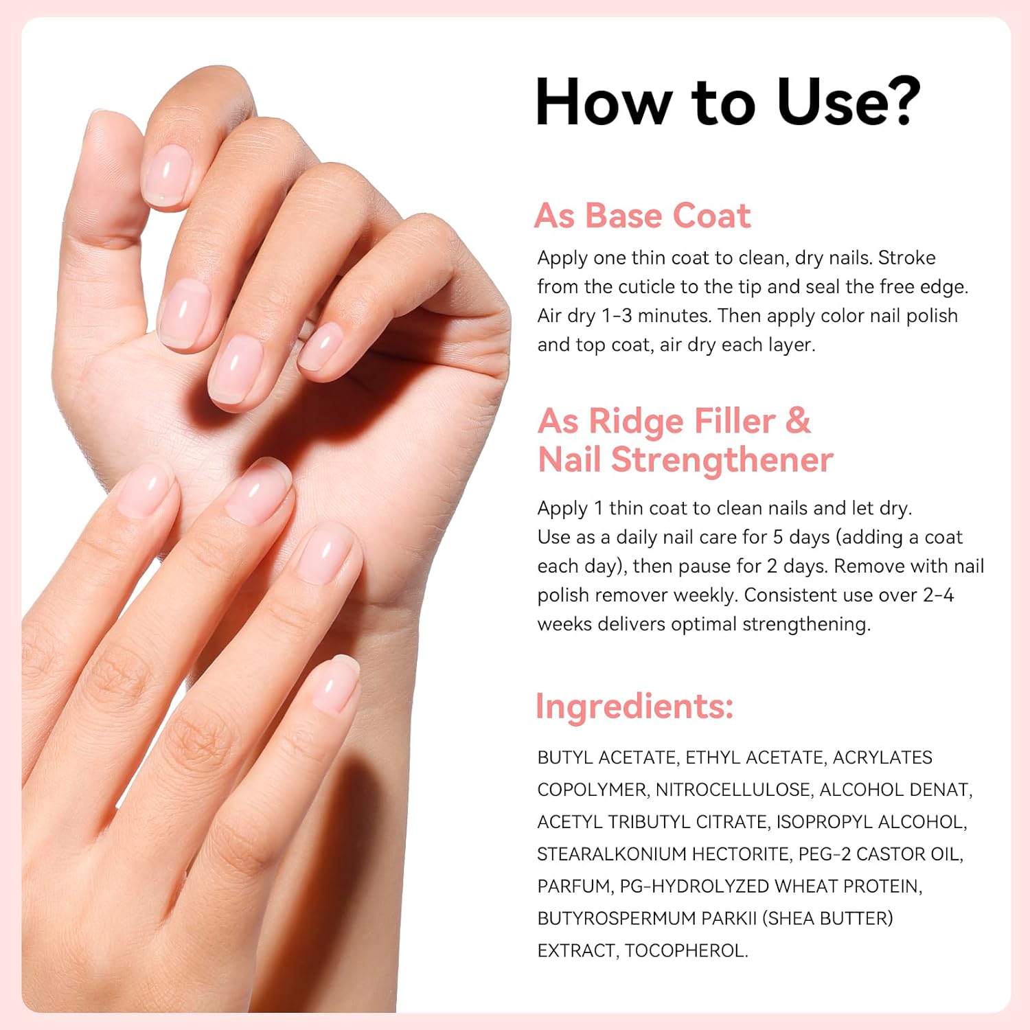 Ridge Filler Base Coat 3-in-1 Nail Strengthener Growth for Damaged Uneven Nails & Ridges, Nourish VE & Protein-Fortifying Leveling Base for Smooth, Flawless Polish | Vegan Cruelty Free - Image 7